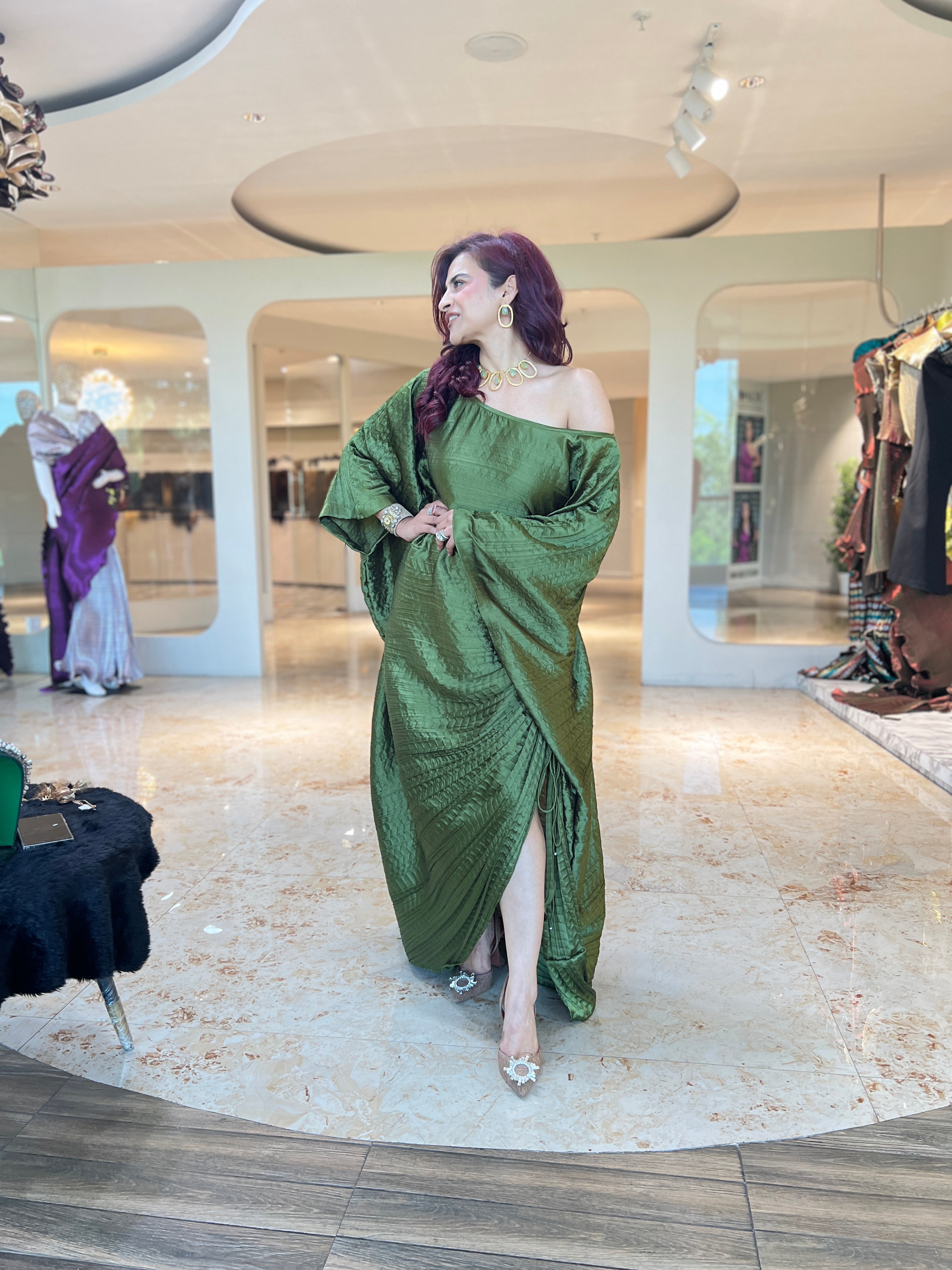 Emerald ruched kaftan