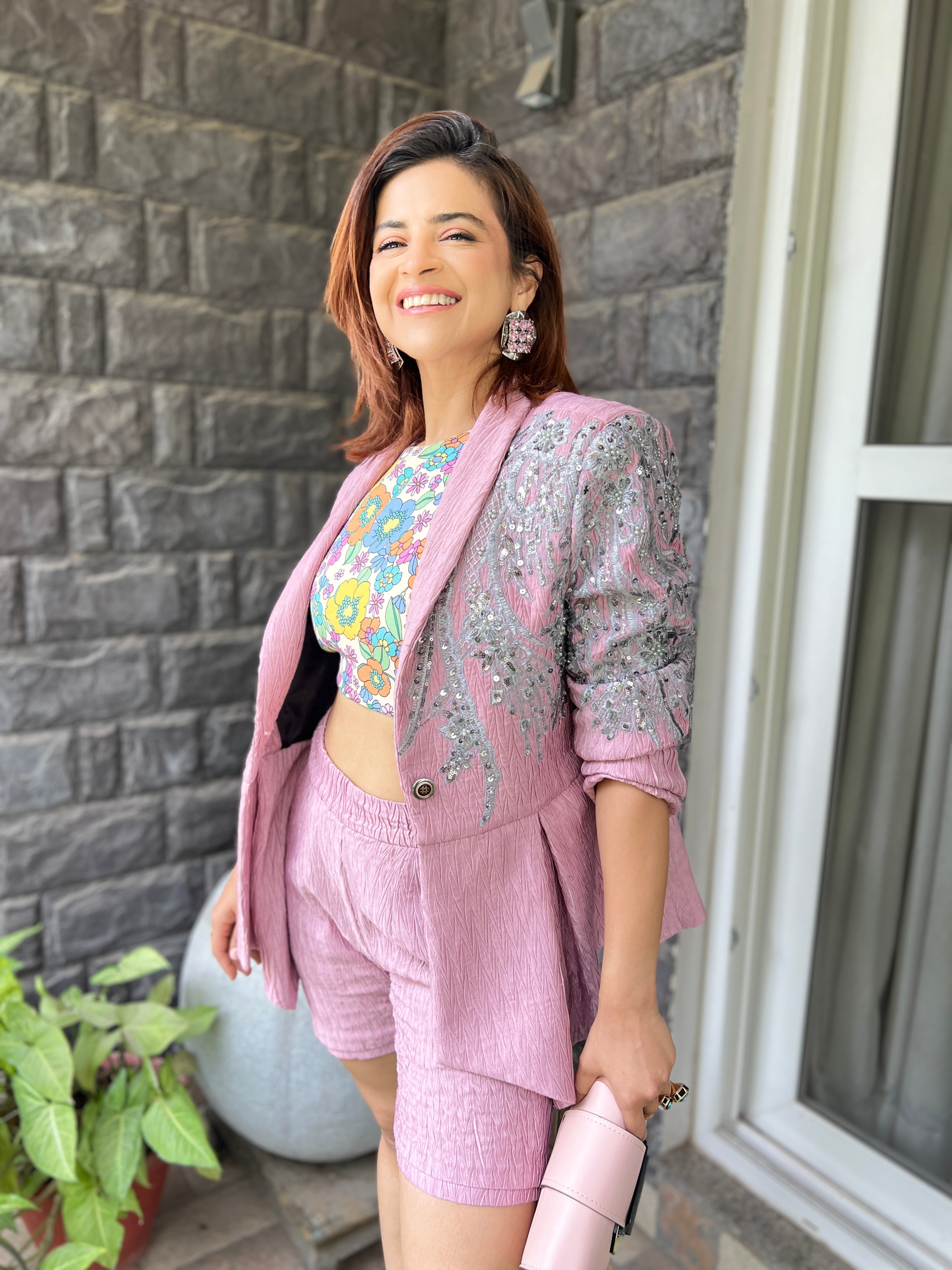 Denim zuri blazer set in Bubblegum Pink