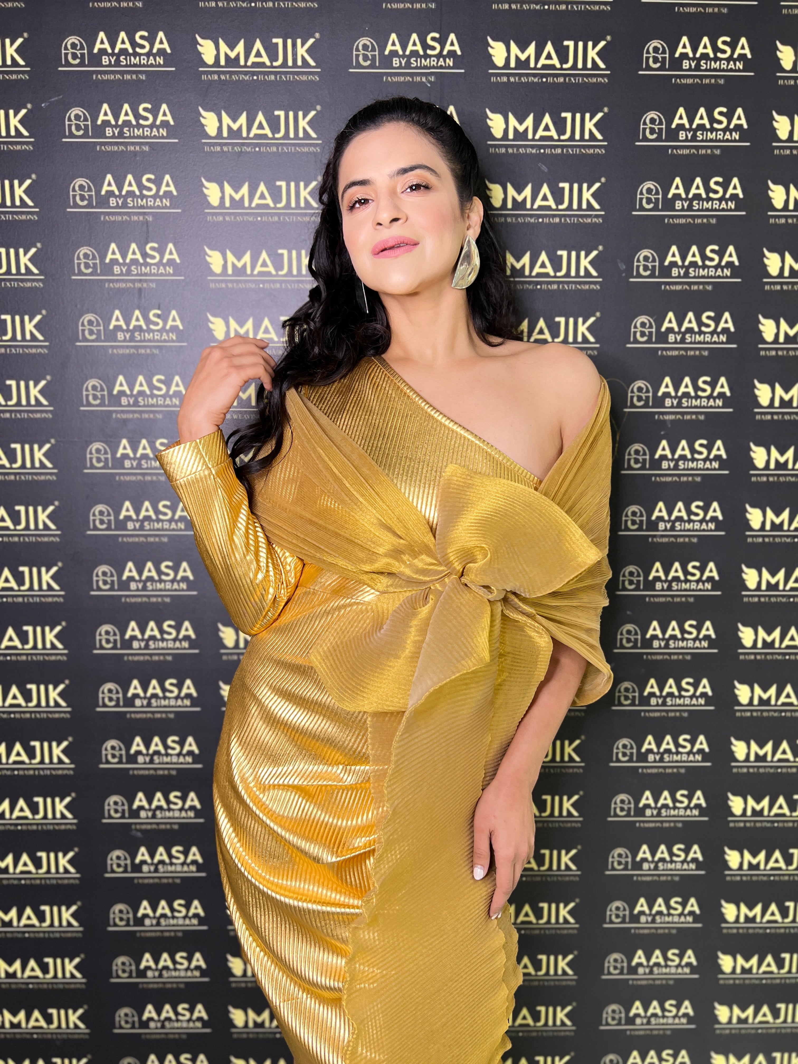 Lustre Gold drape dress