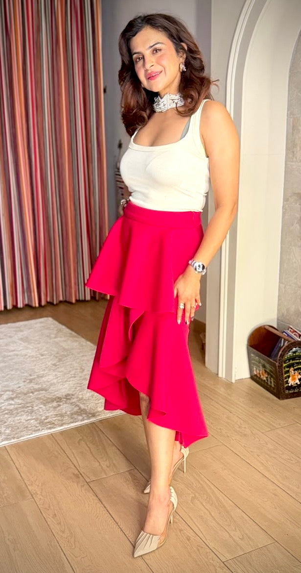 Red Ruffle Hi-Low Skirt