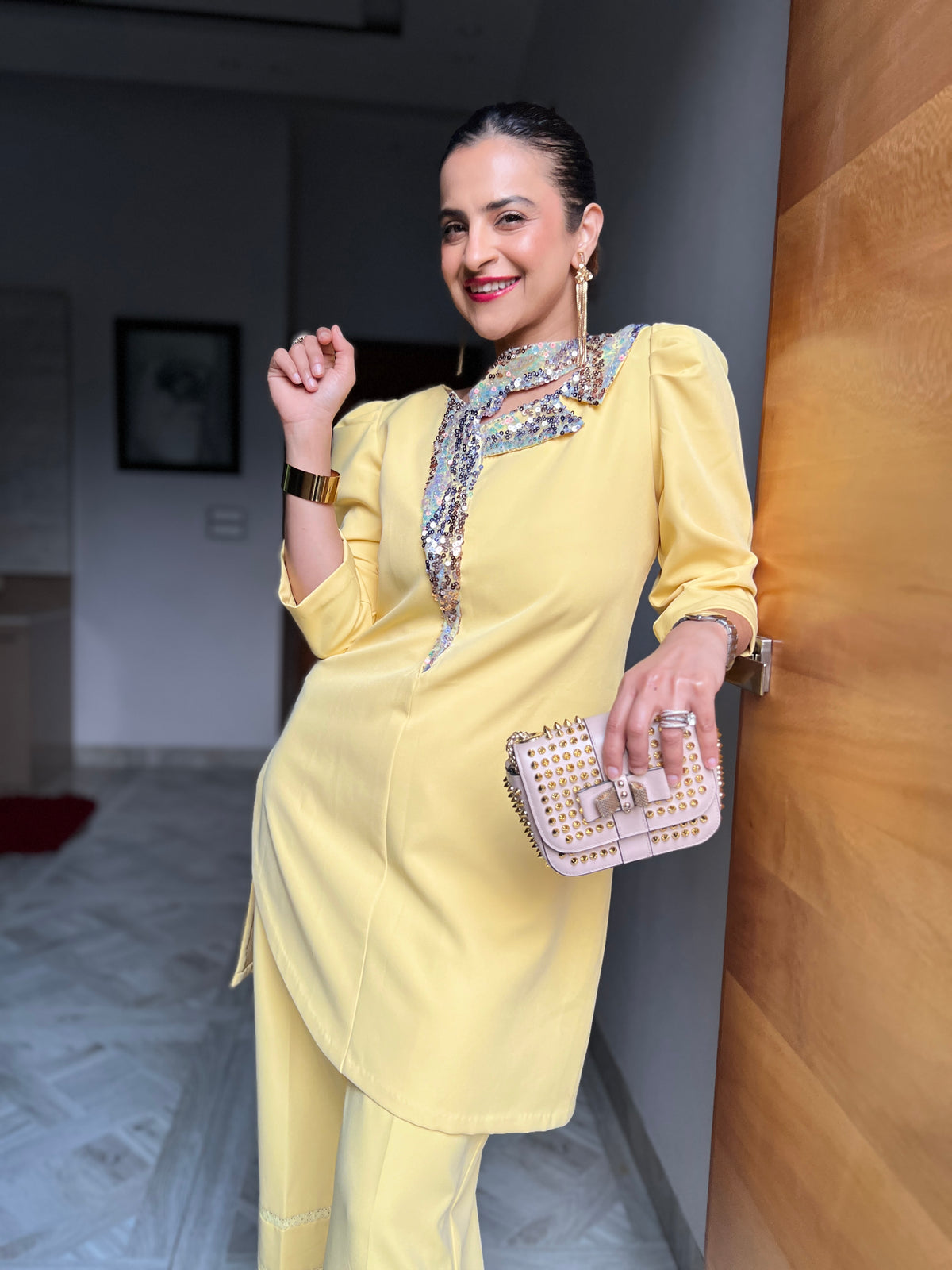 Butter yellow  Co-Ord set in “oomph collar”