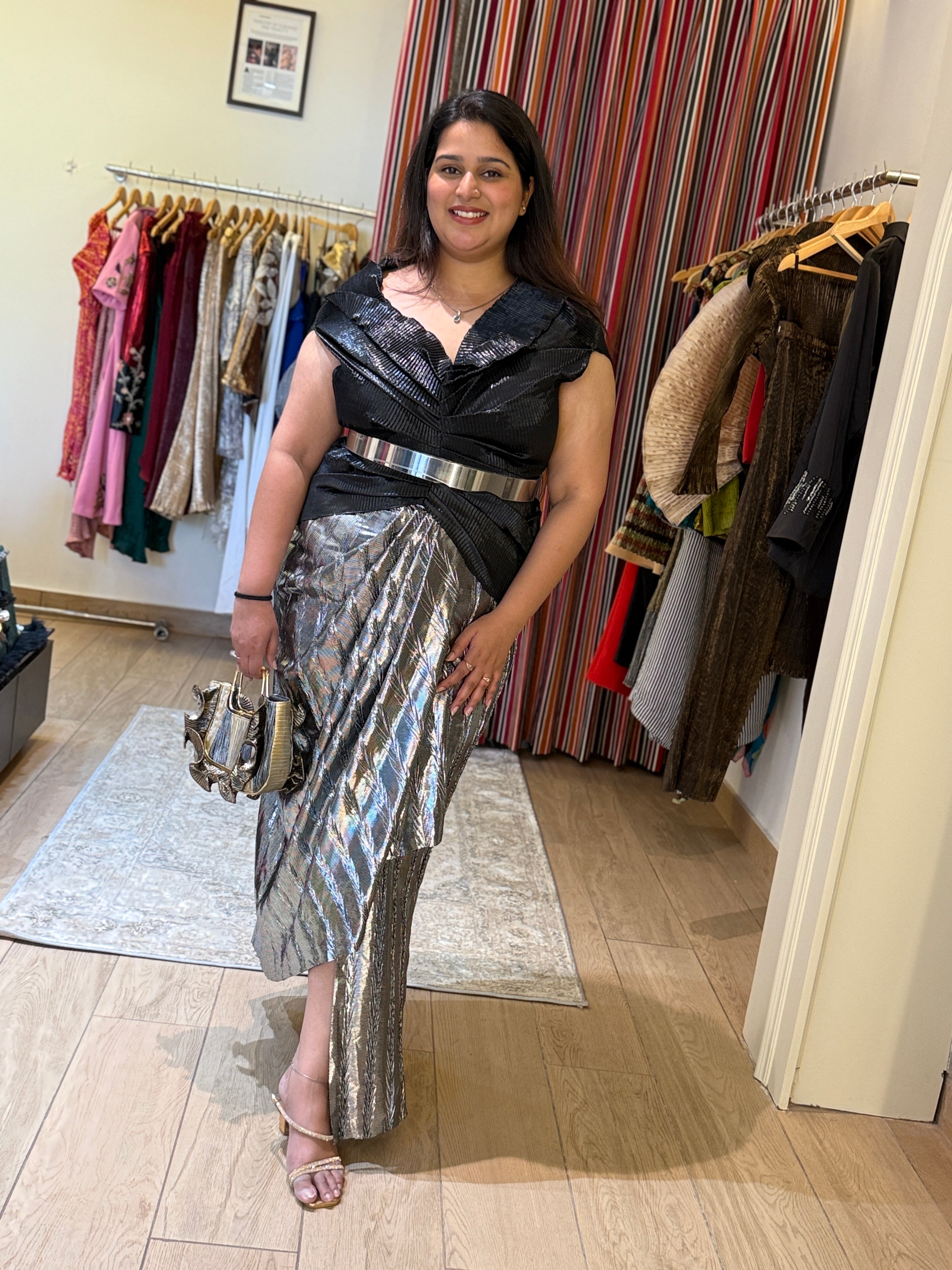 Mettalic silver drape skirt