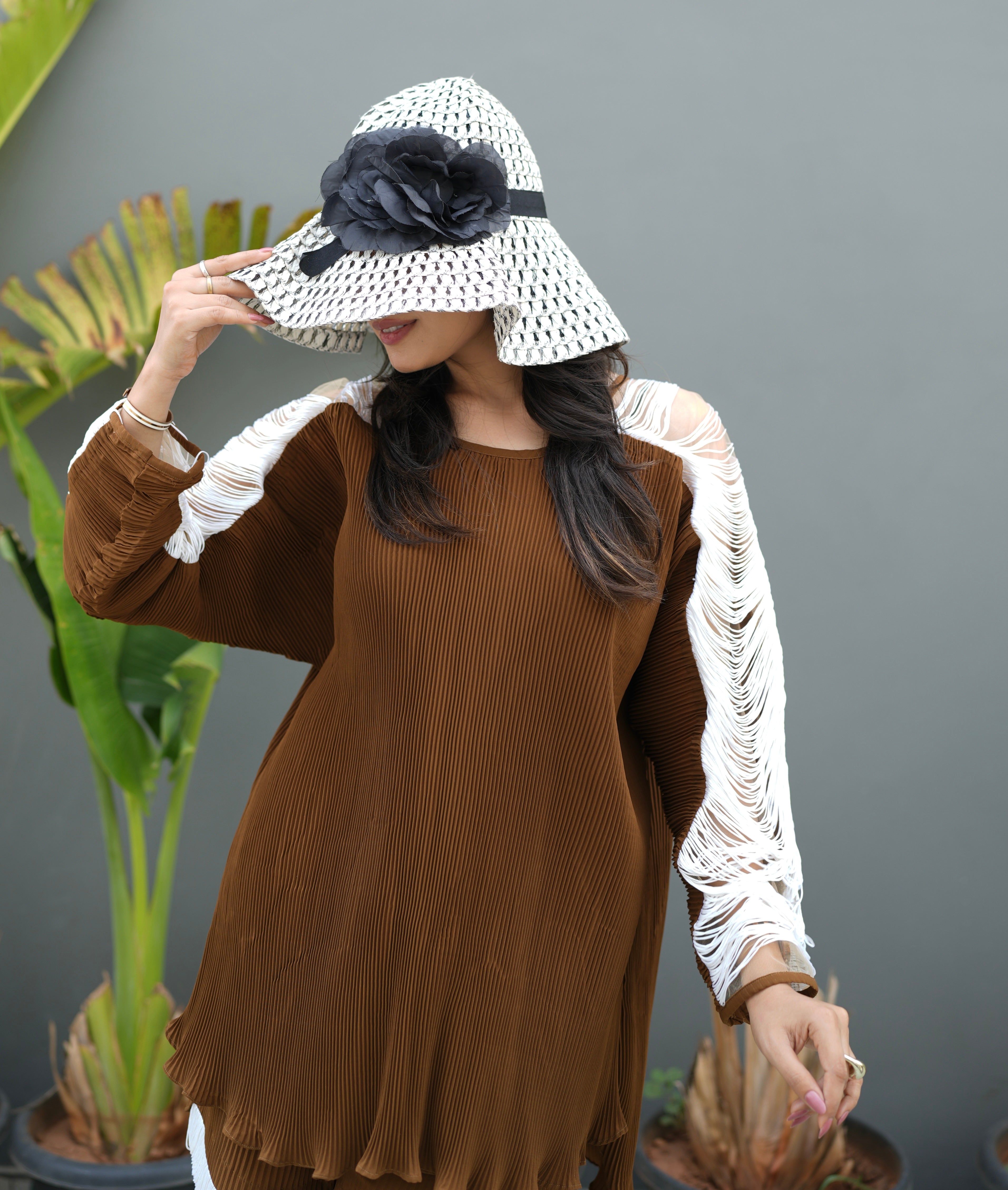 Cocoa Fringe Shorts Set in Brown and White
