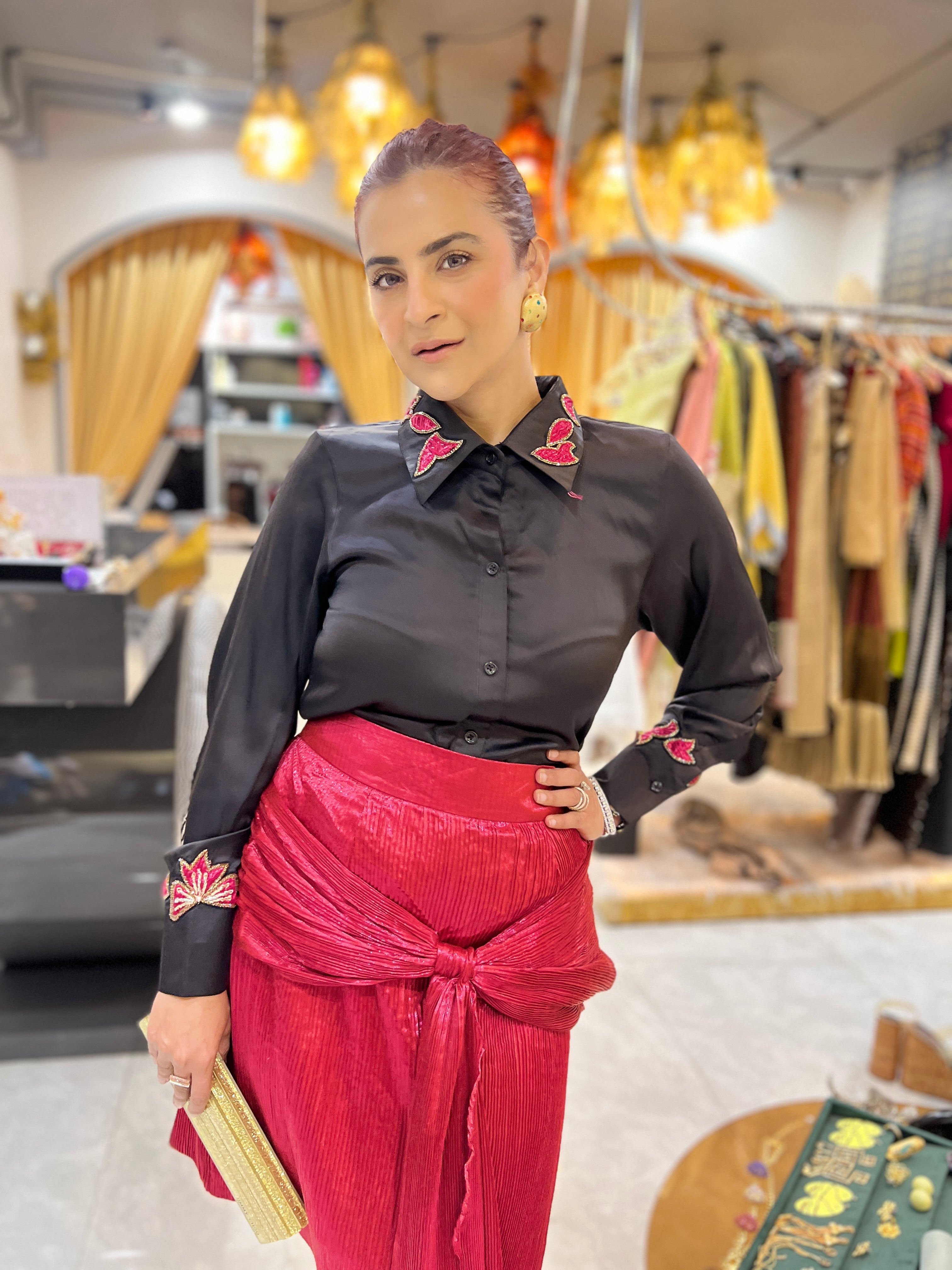 Bow shimmer skirt in pink