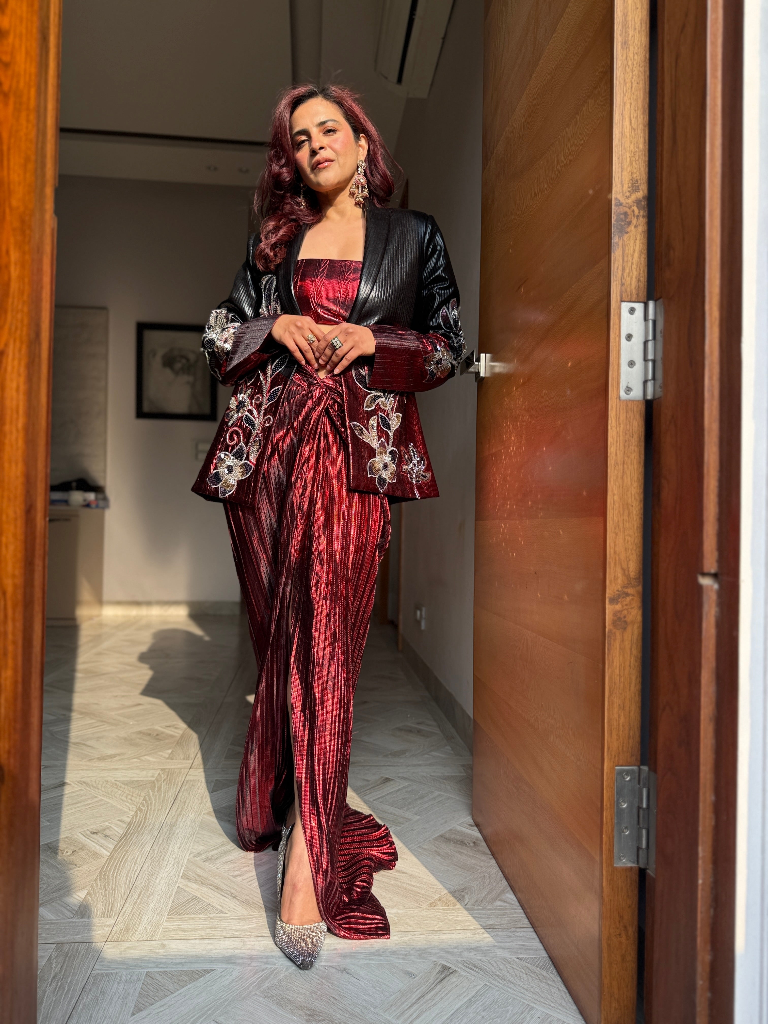 Red foil skirt with tie up