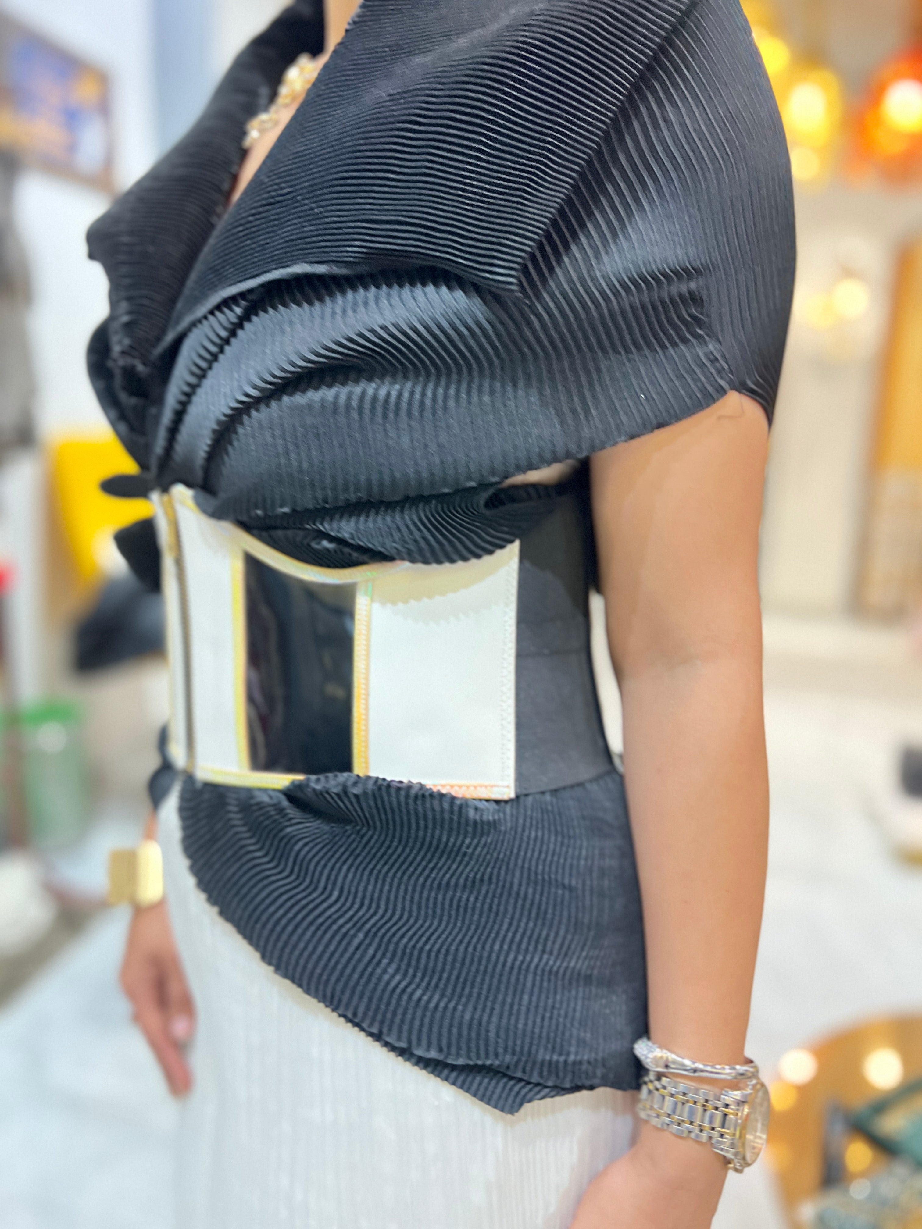 Black Satin Multi Drape Set with Belt