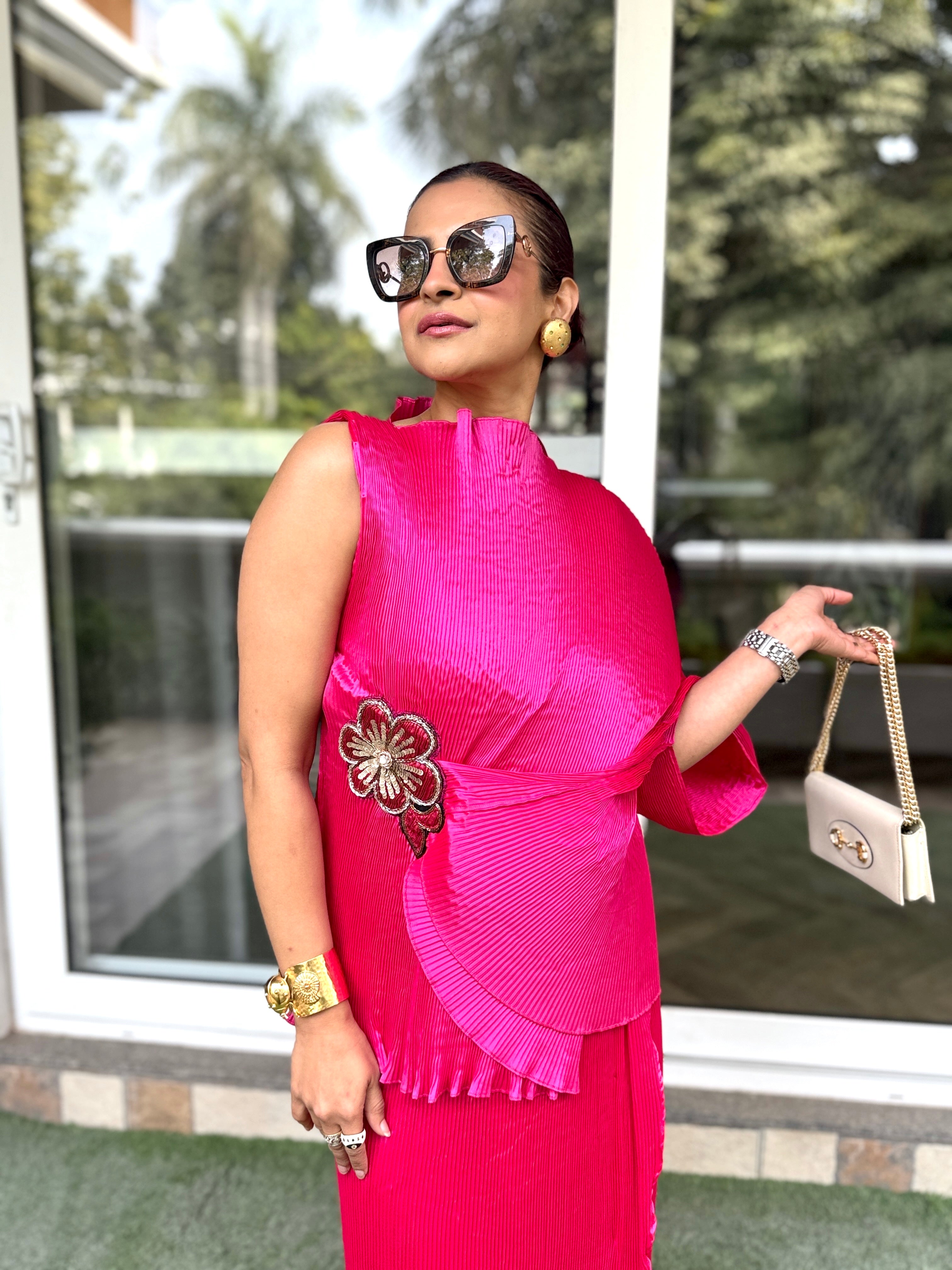 Fushia Flair Embroidered Lunar Bloom Top in Pink