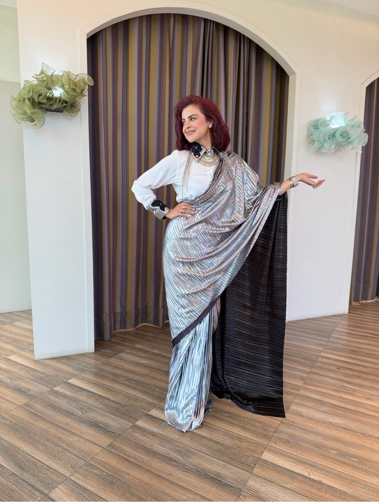 white armani shirt with silver foil emb