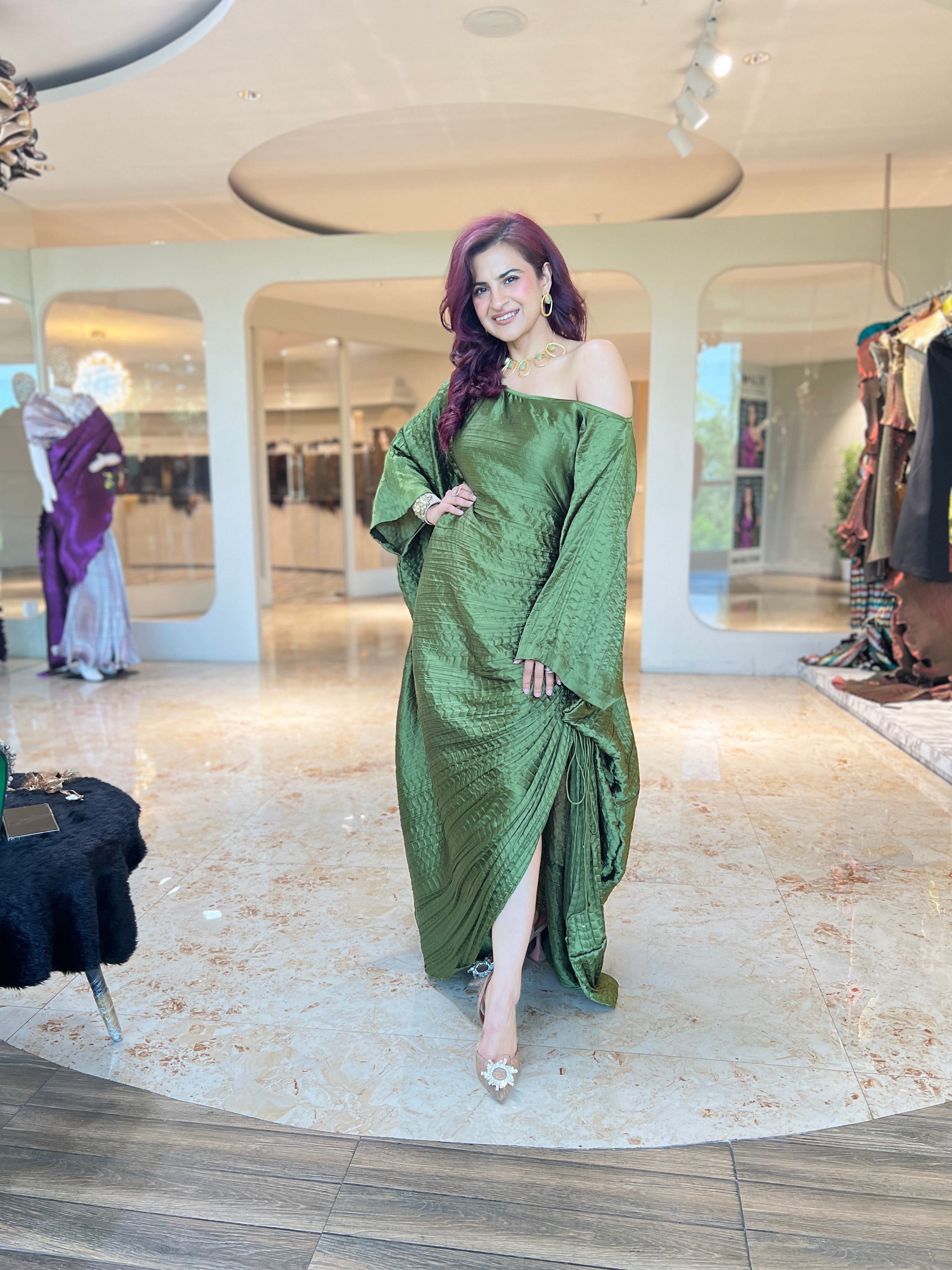 Emerald ruched kaftan