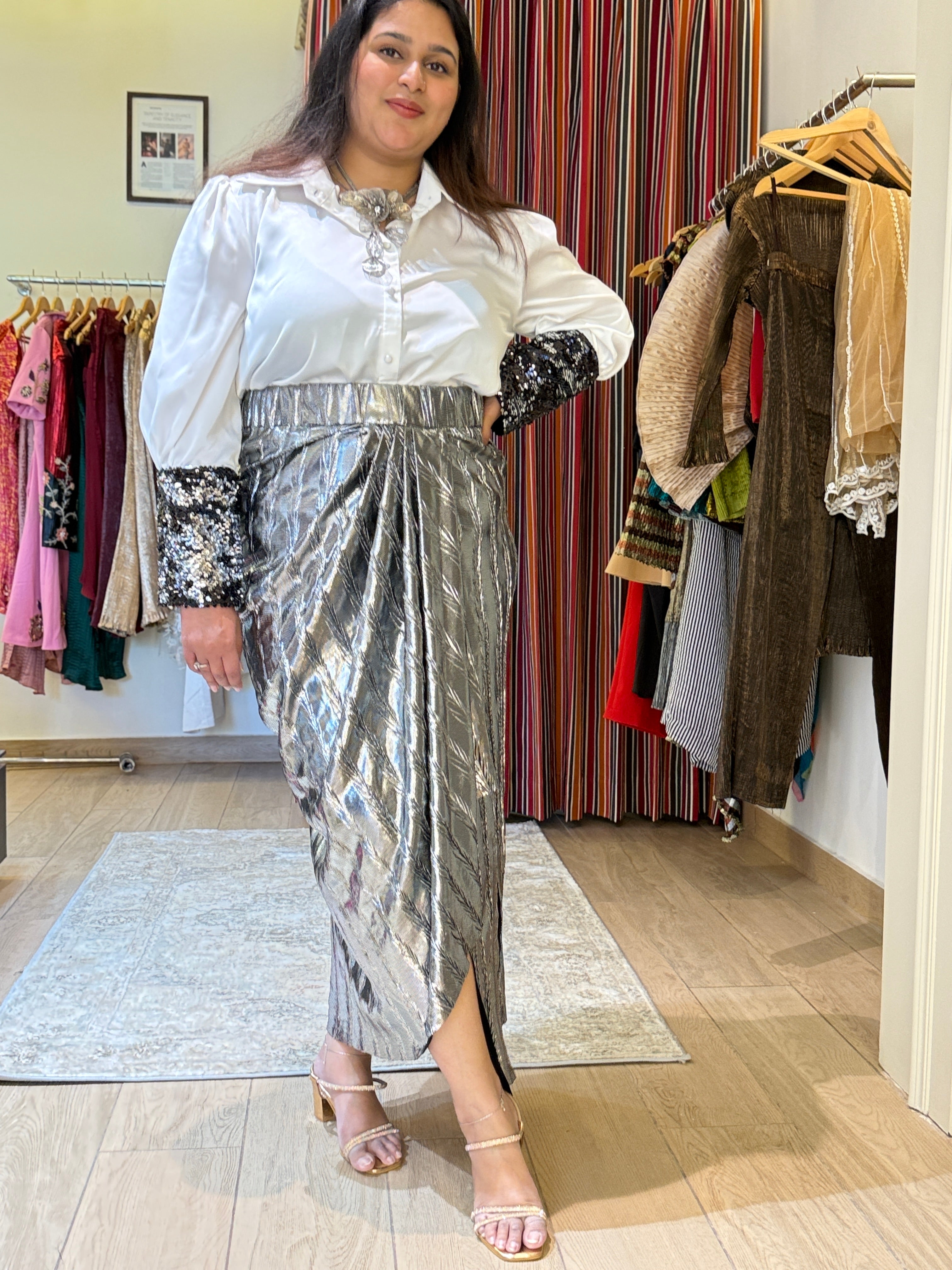 Mettalic silver drape skirt