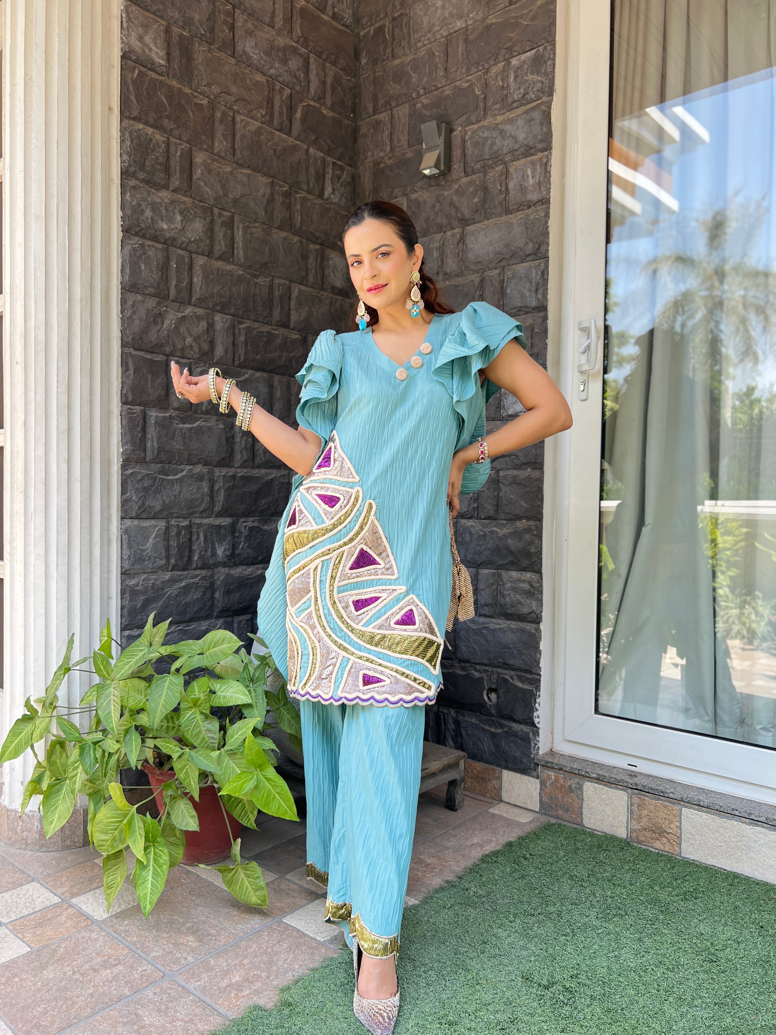 Zuri Kurta Set in Light Sea Blue