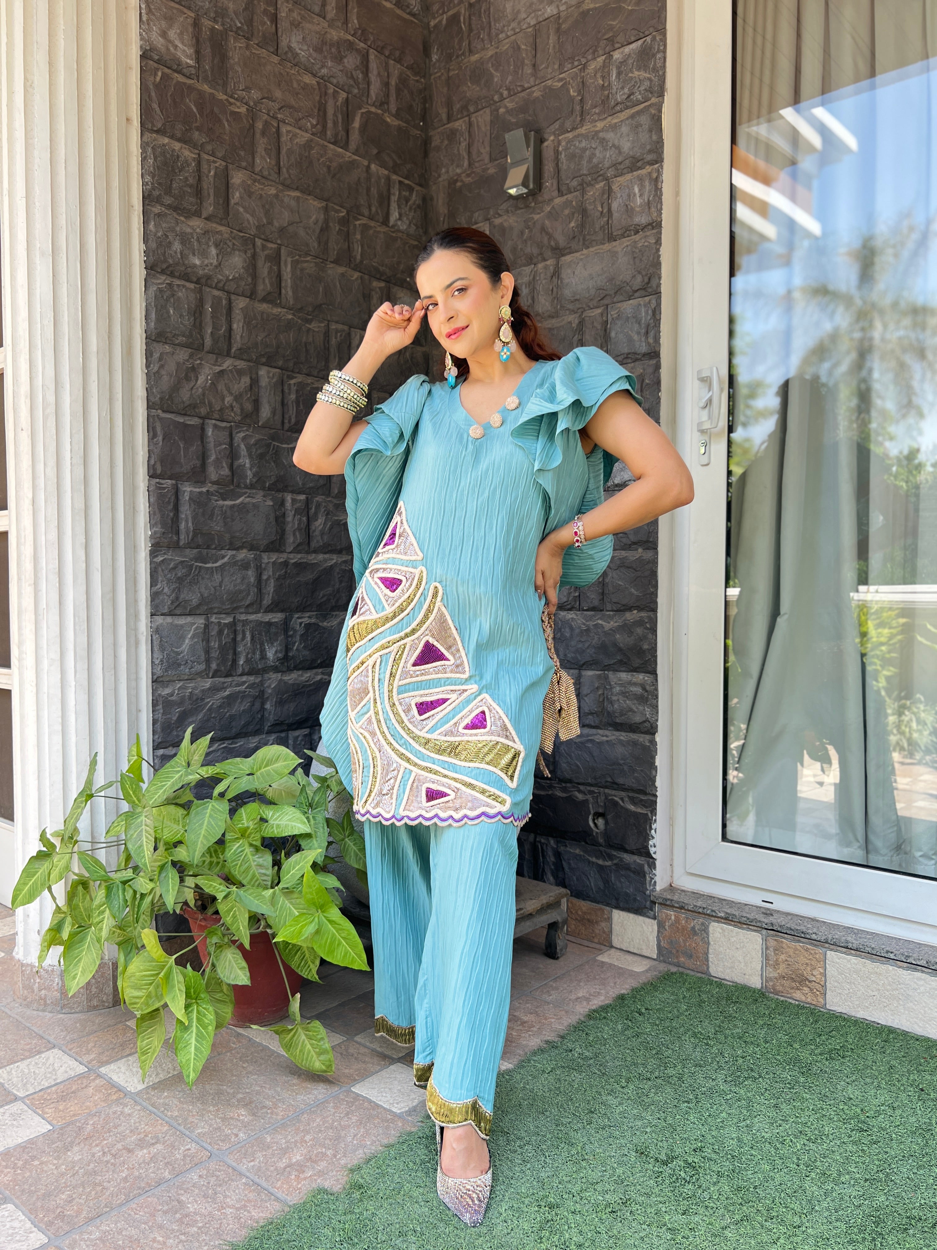 Zuri Kurta Set in Light Sea Blue