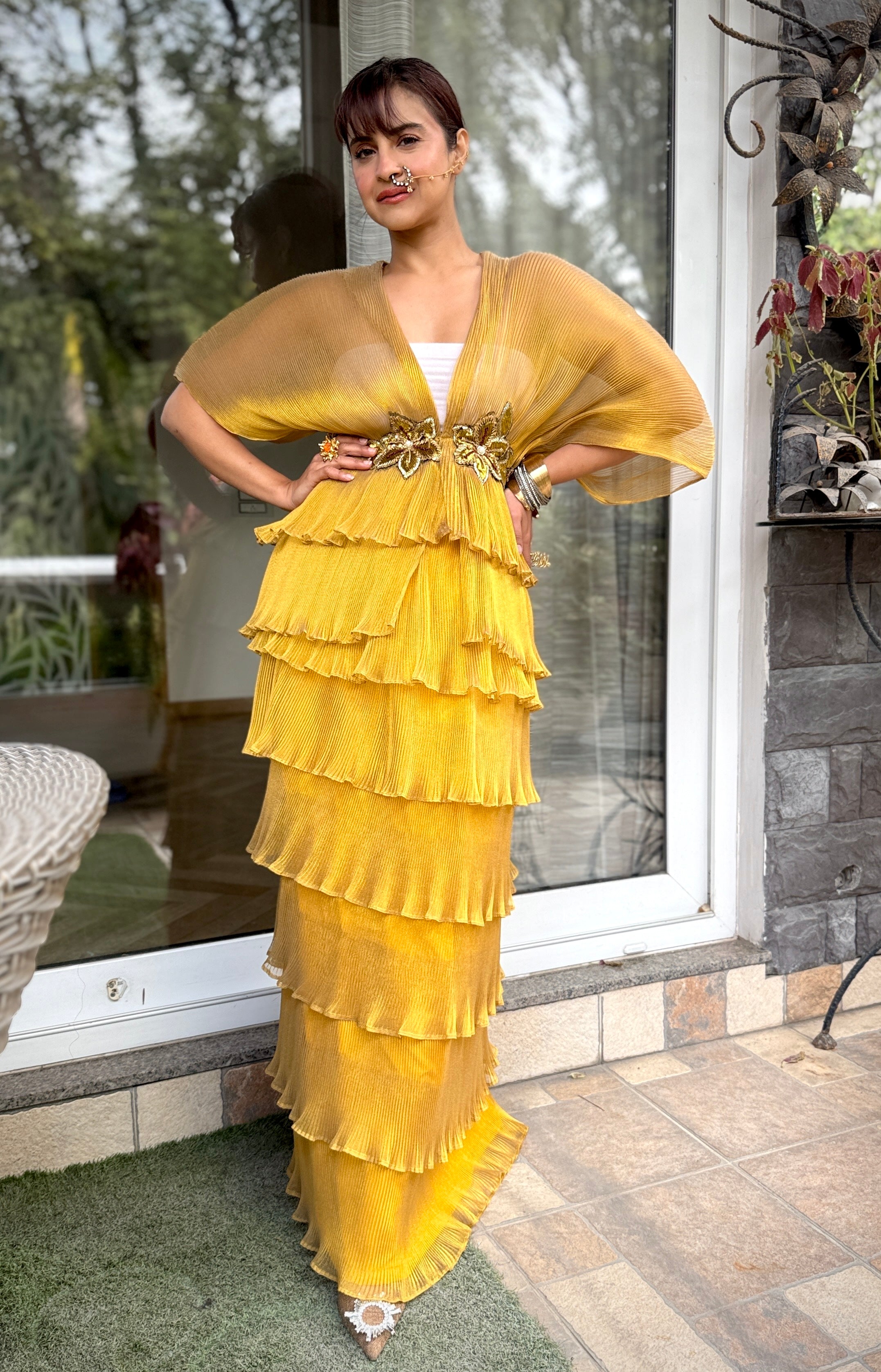 Golden Marigold embroidered moon-tutu skirt set