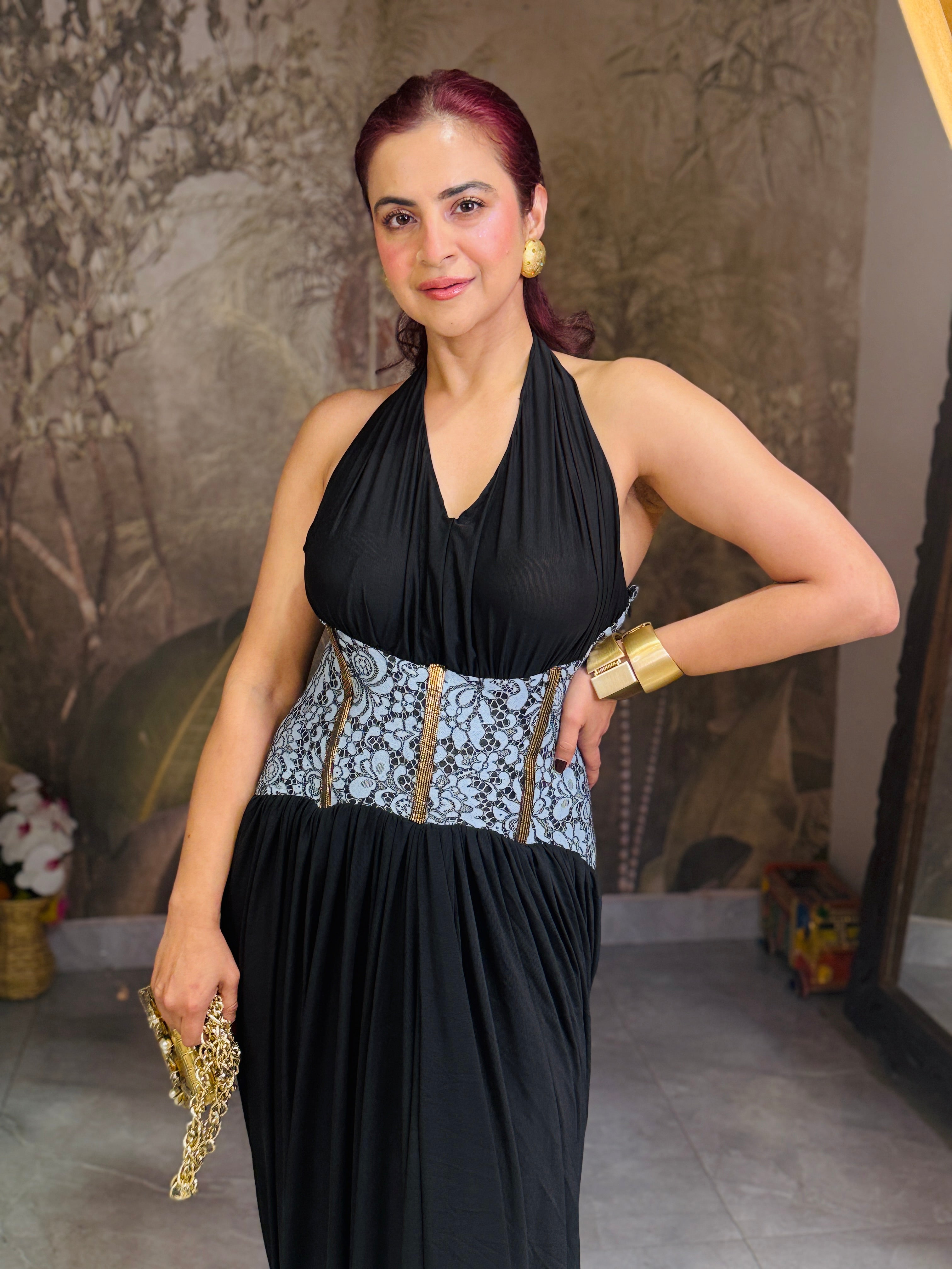 Black corset drape gown