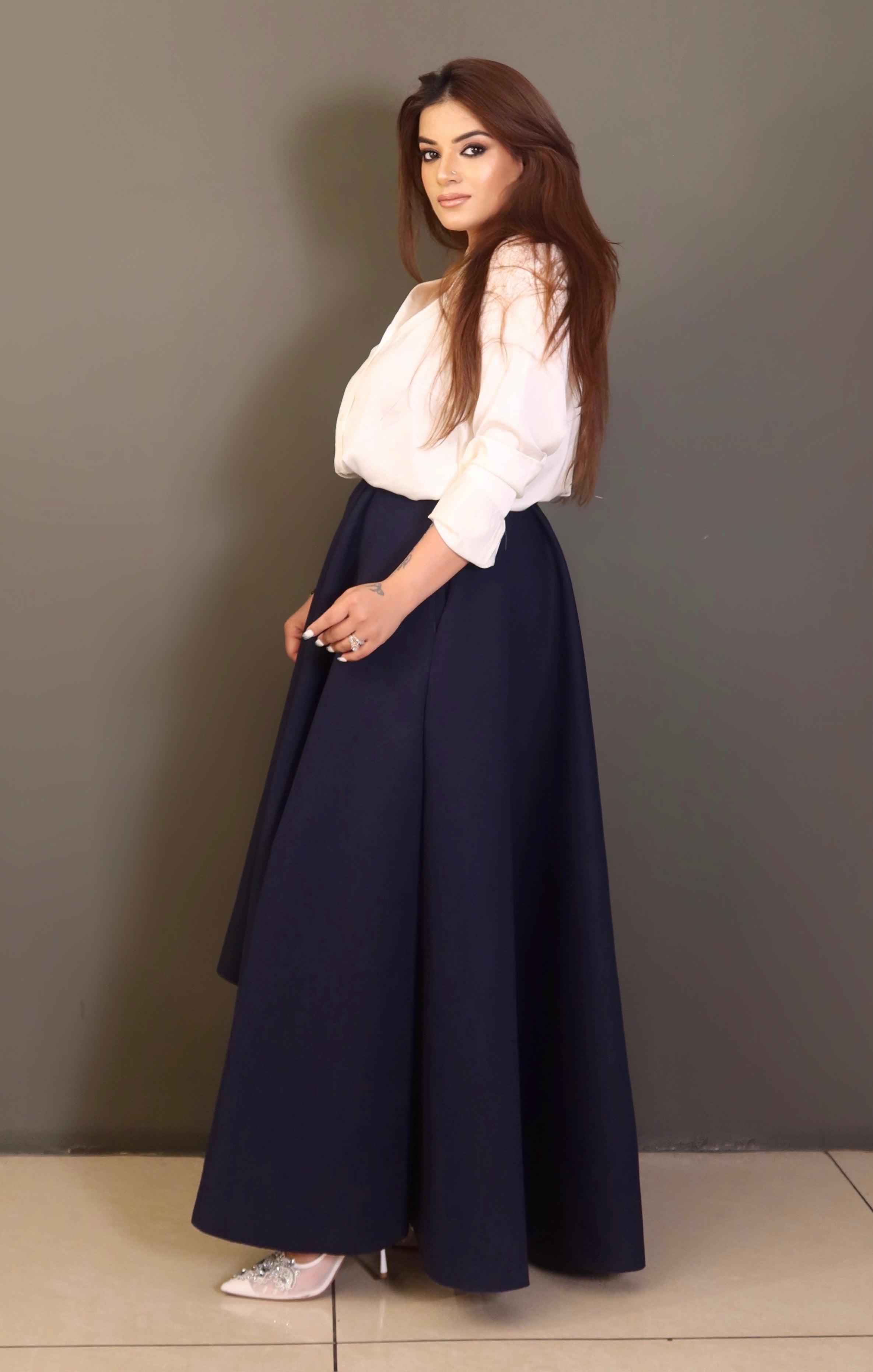 Hi-Low Skirt in Navy Blue