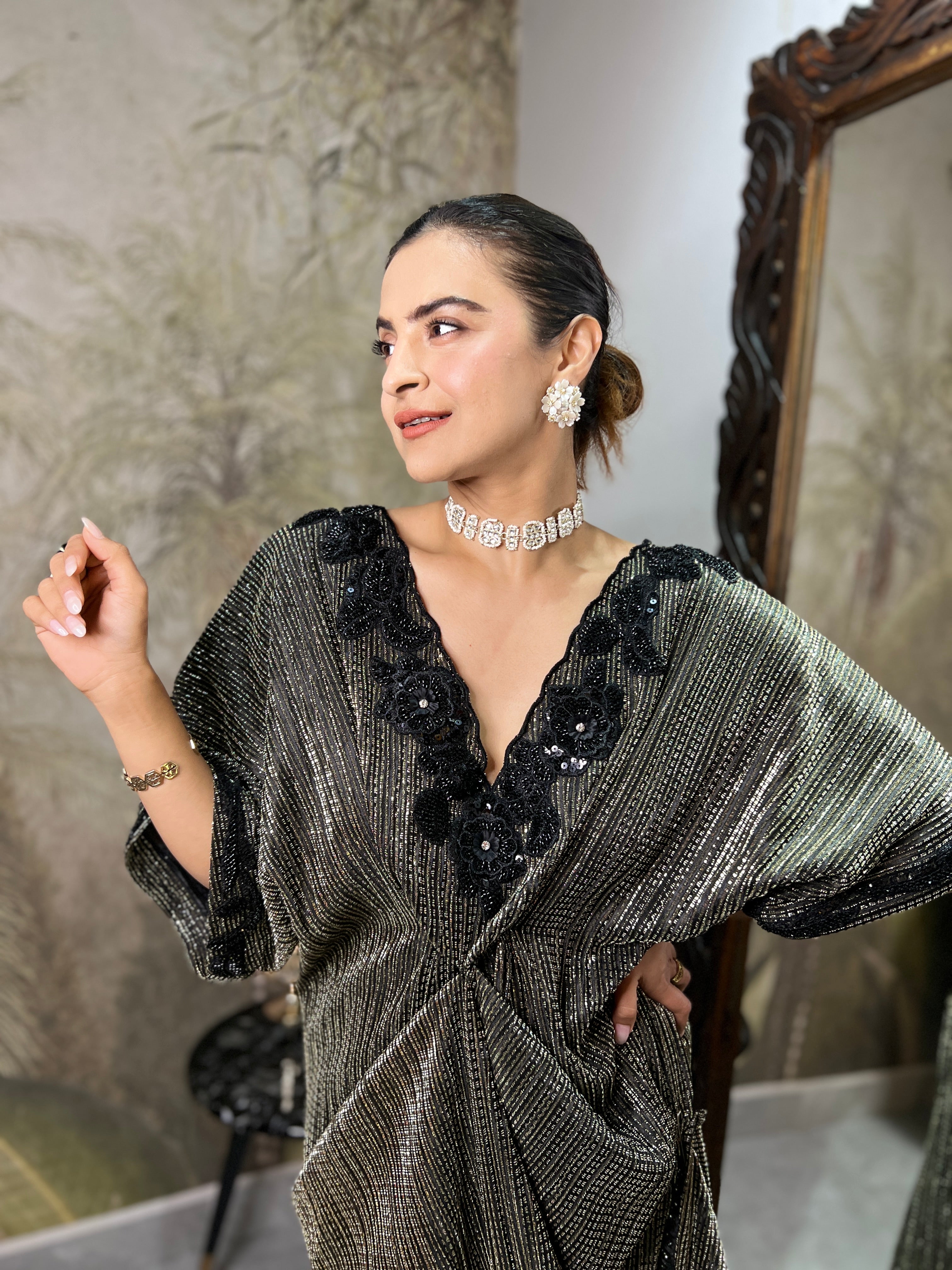 Black moon embroidered kaftan