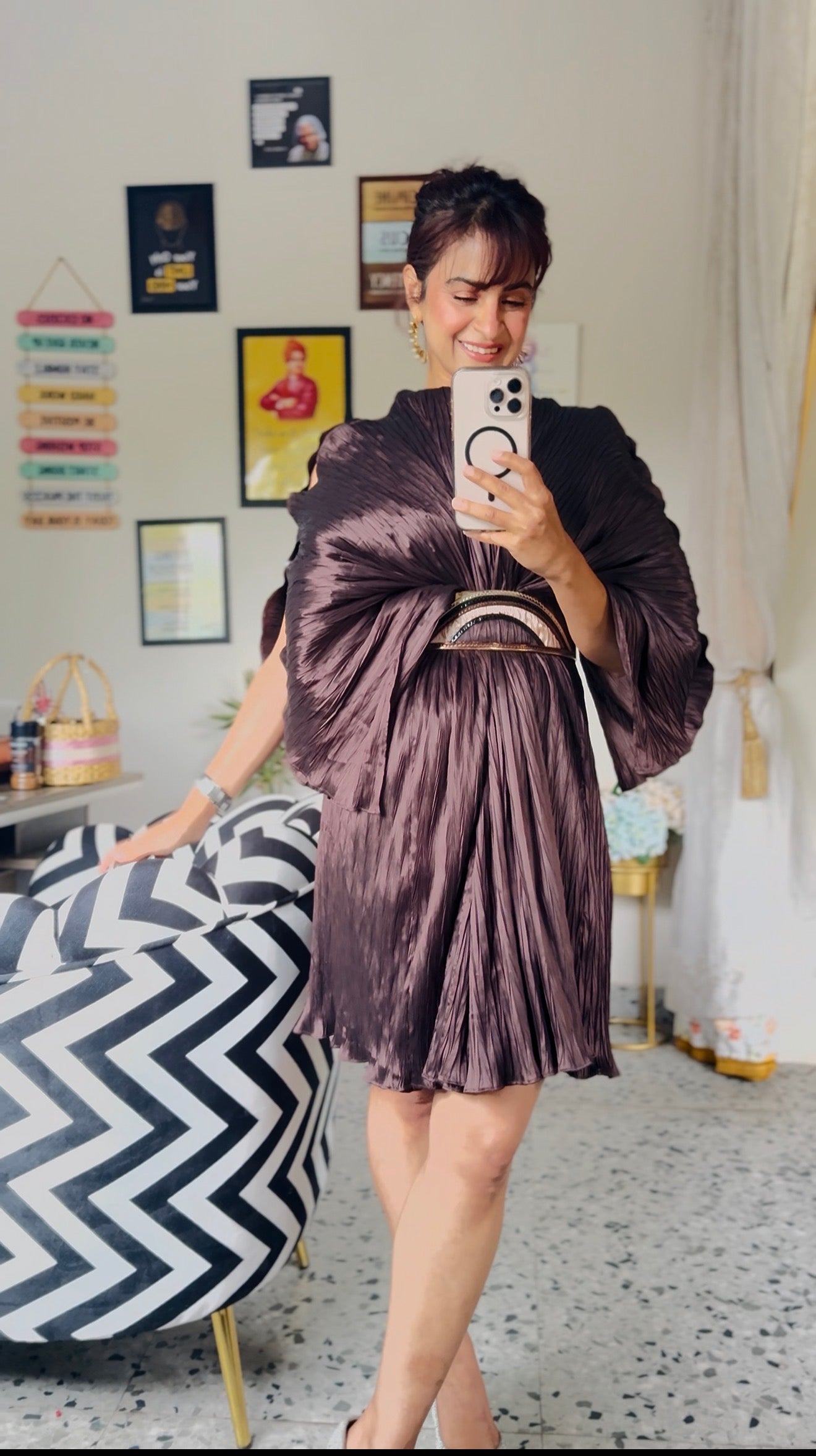 brown gauze dress with belt