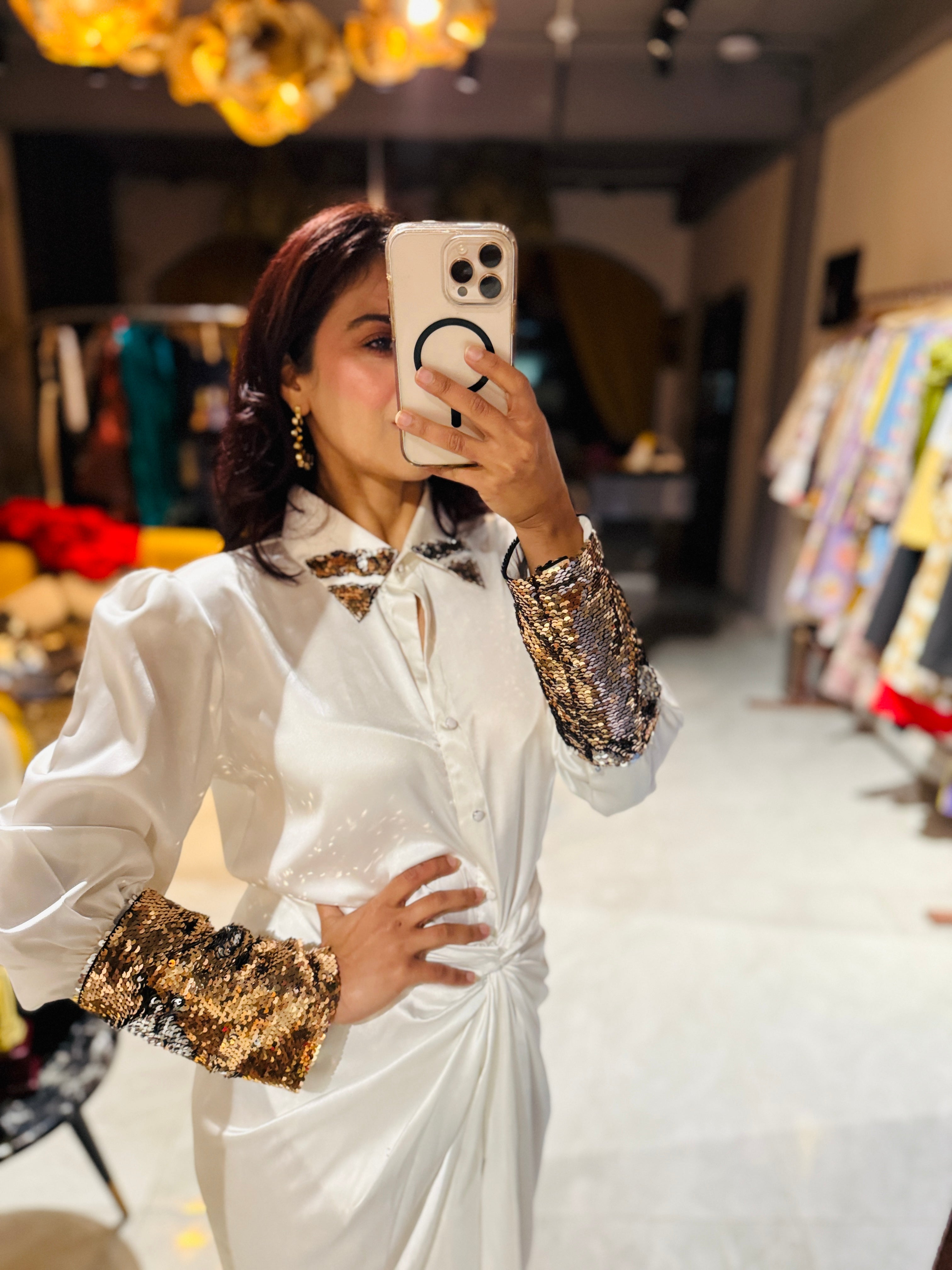 white armani gold silver sequin shirt