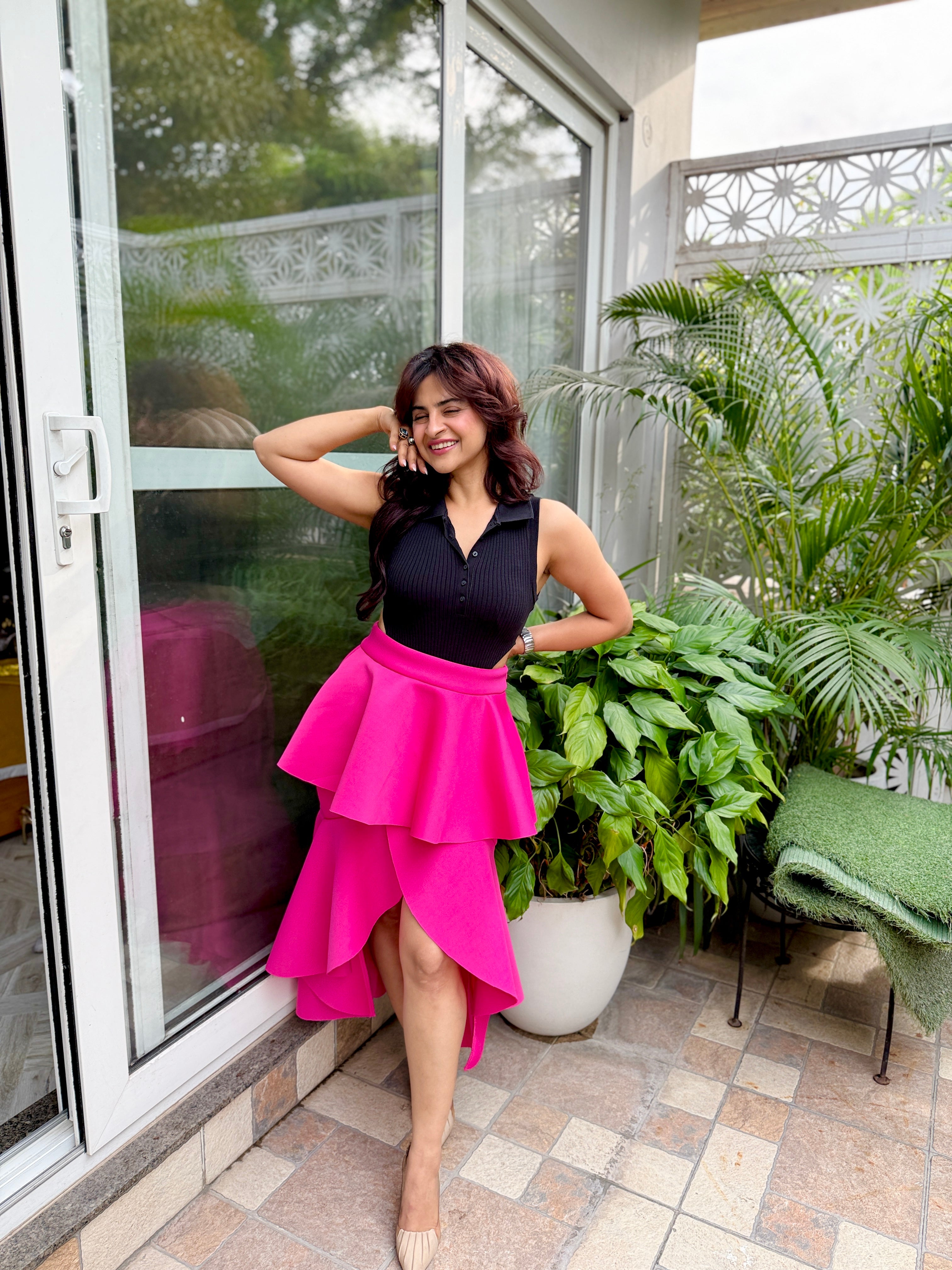 Ruffle Hi-Low Skirt in Pink
