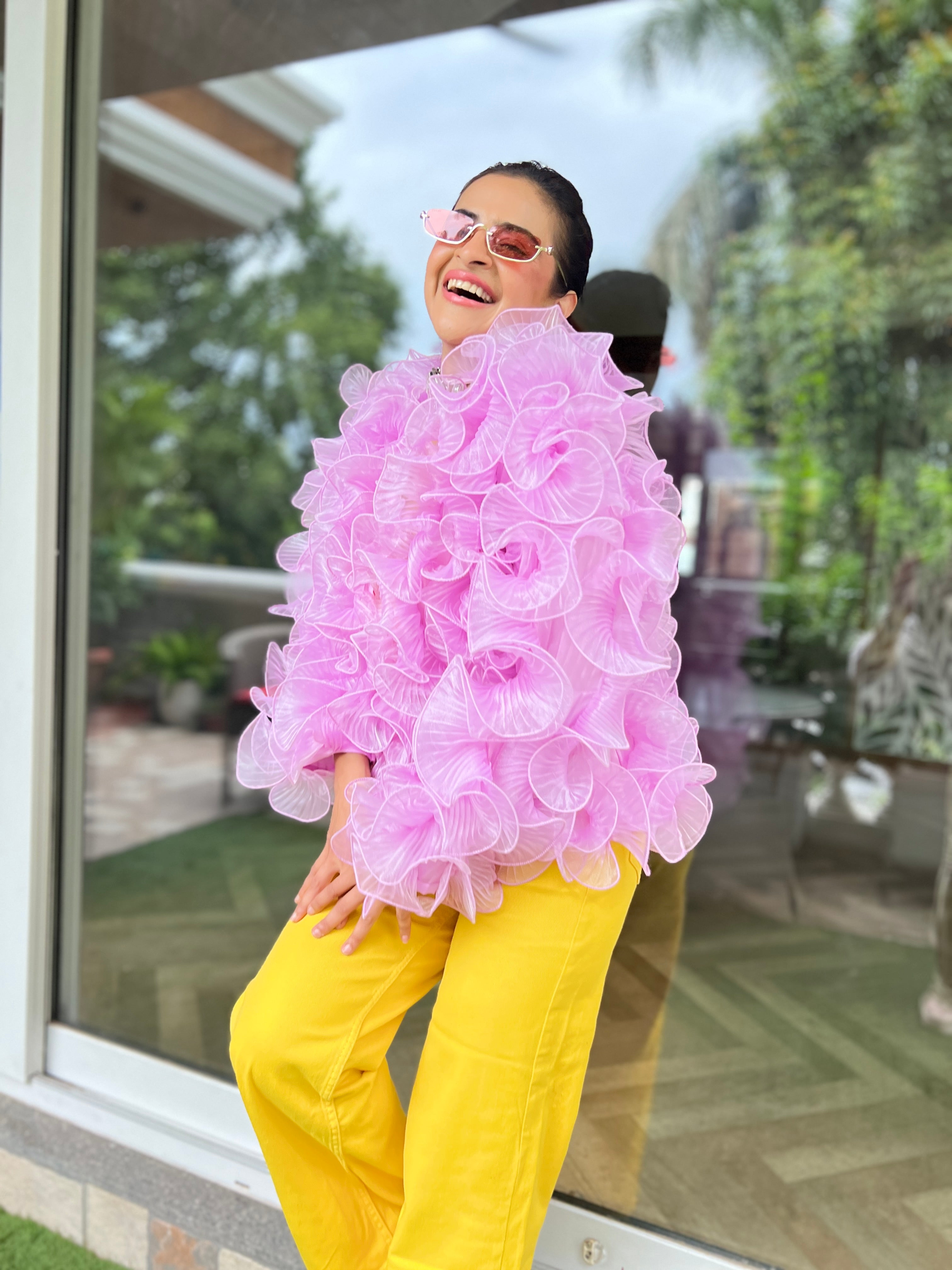 Lilac organza ruffle cape