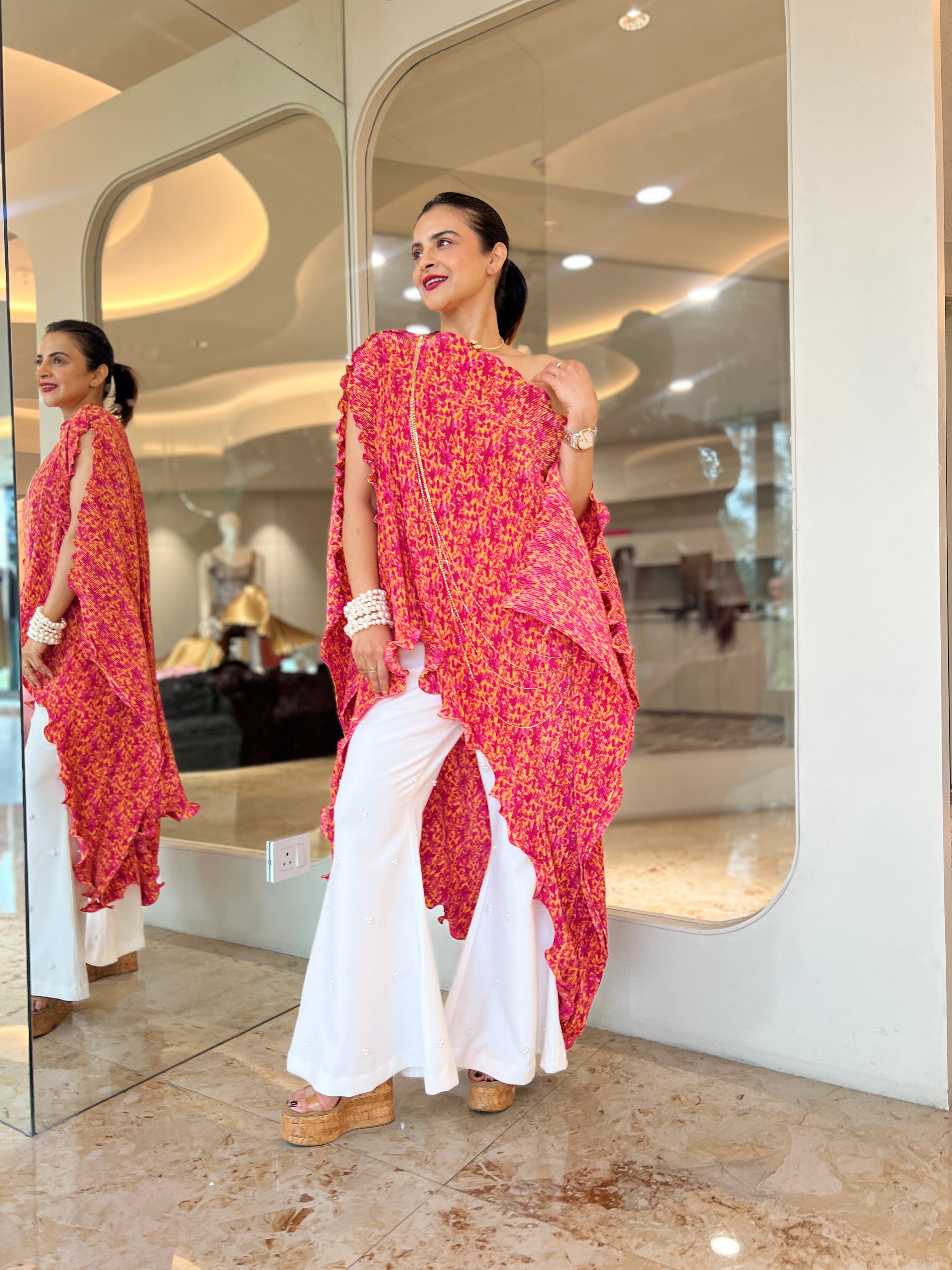 Pink floral kaftan moon top