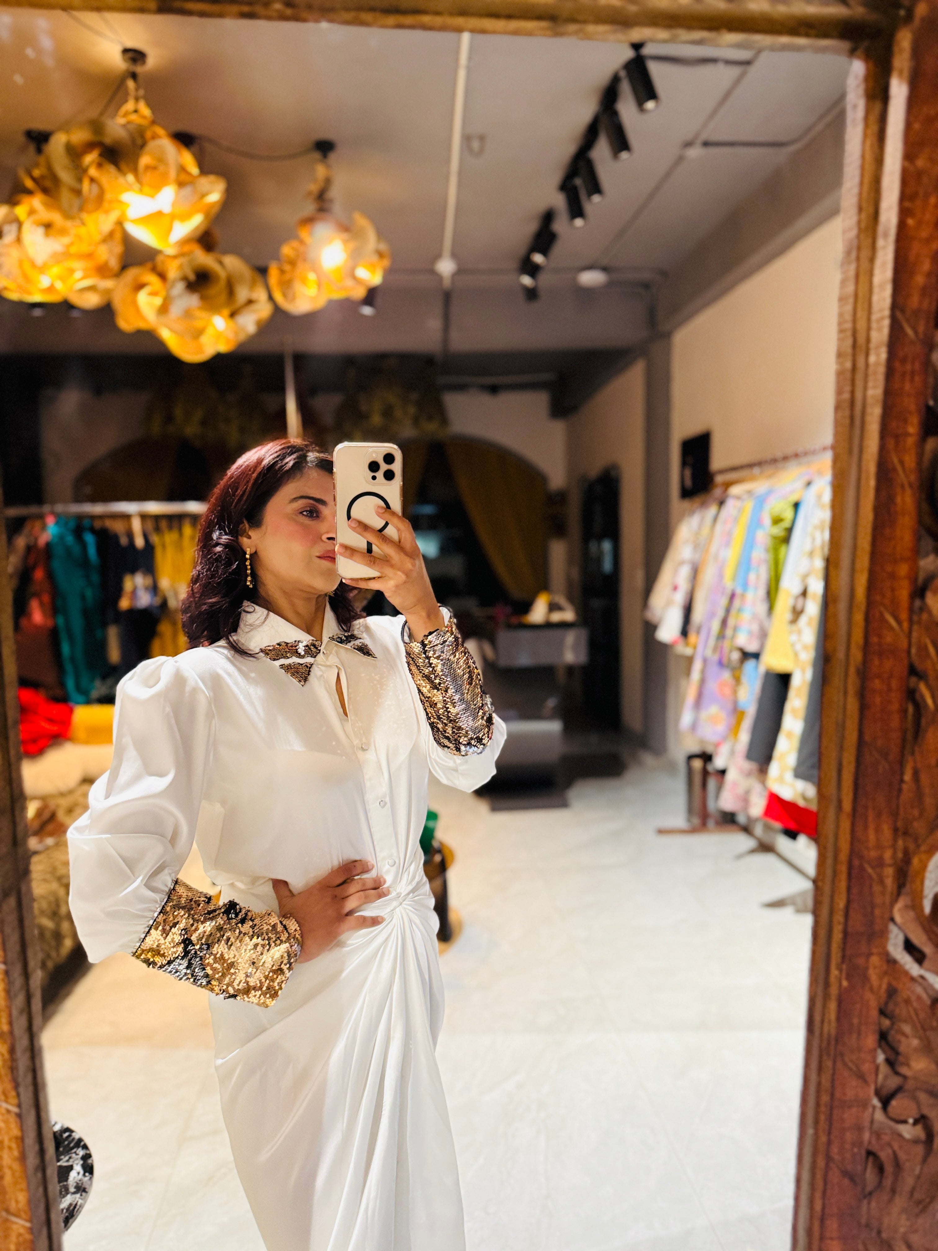 white armani gold silver sequin shirt