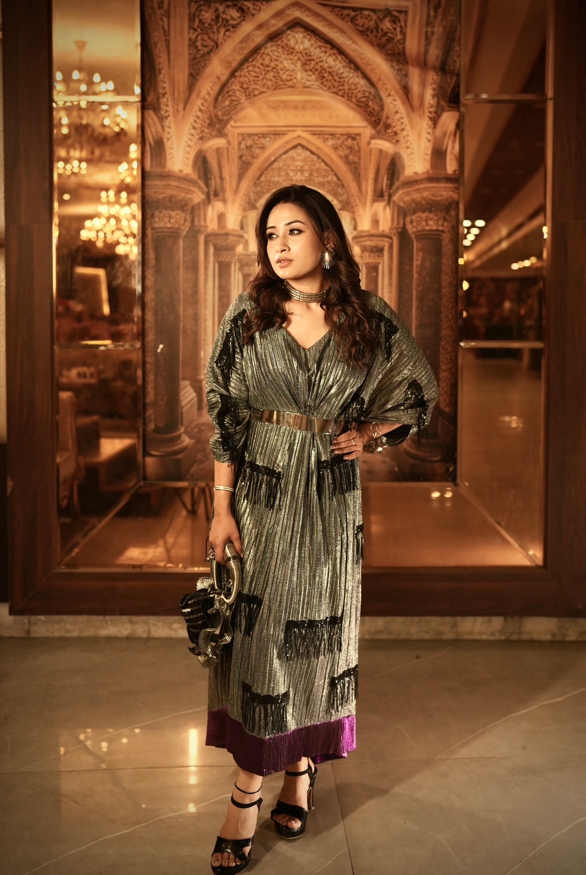 Silver glitter tassel kaftan