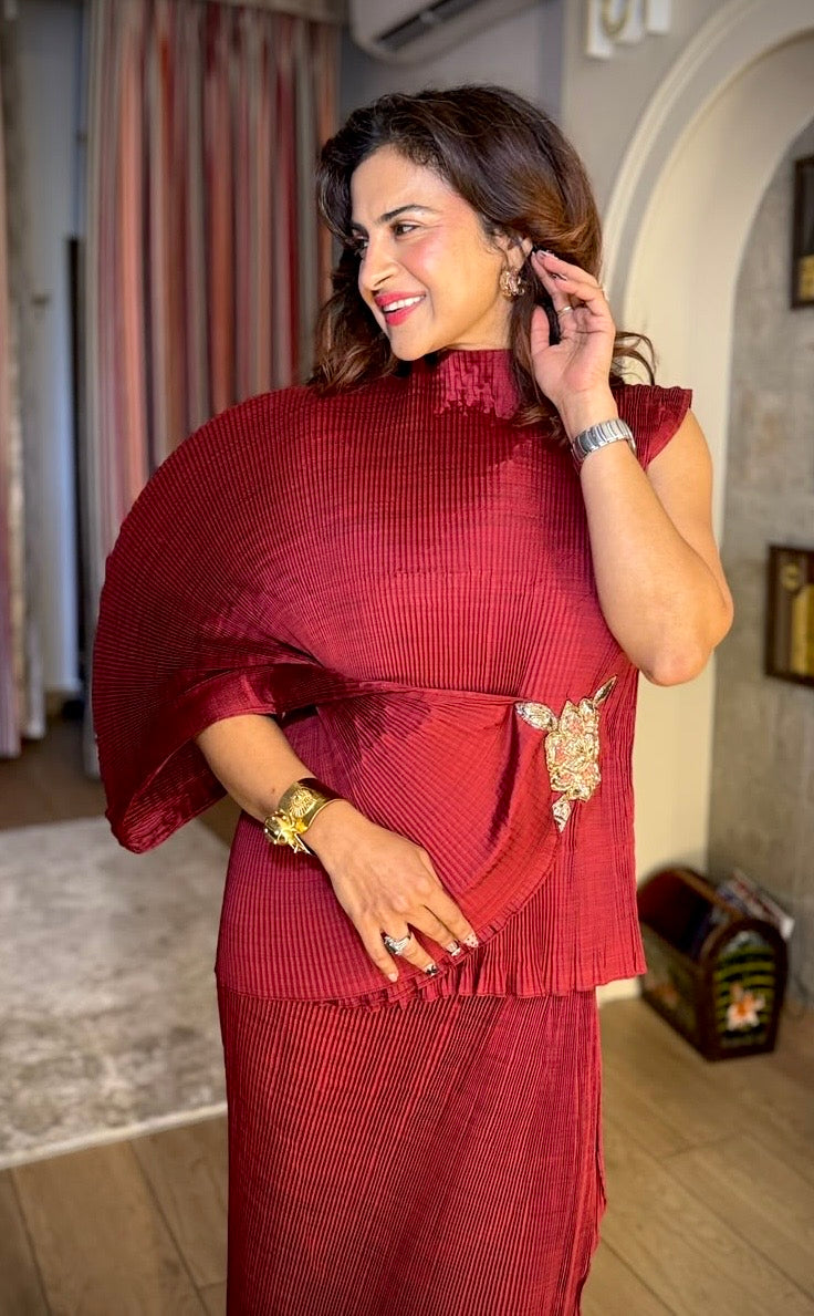 Maroon Embroidered Lunar Bloom Top