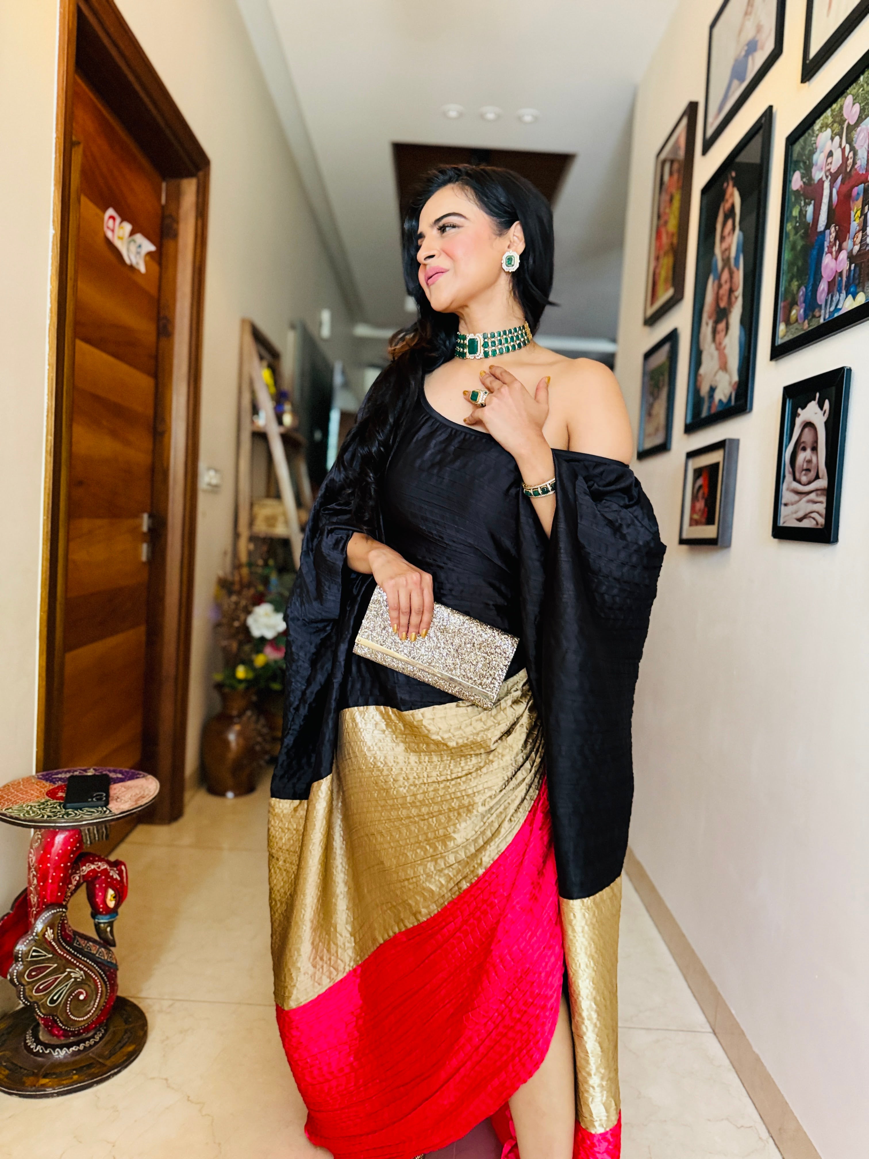 Midnight Dahlia in Black, Gold and Pink