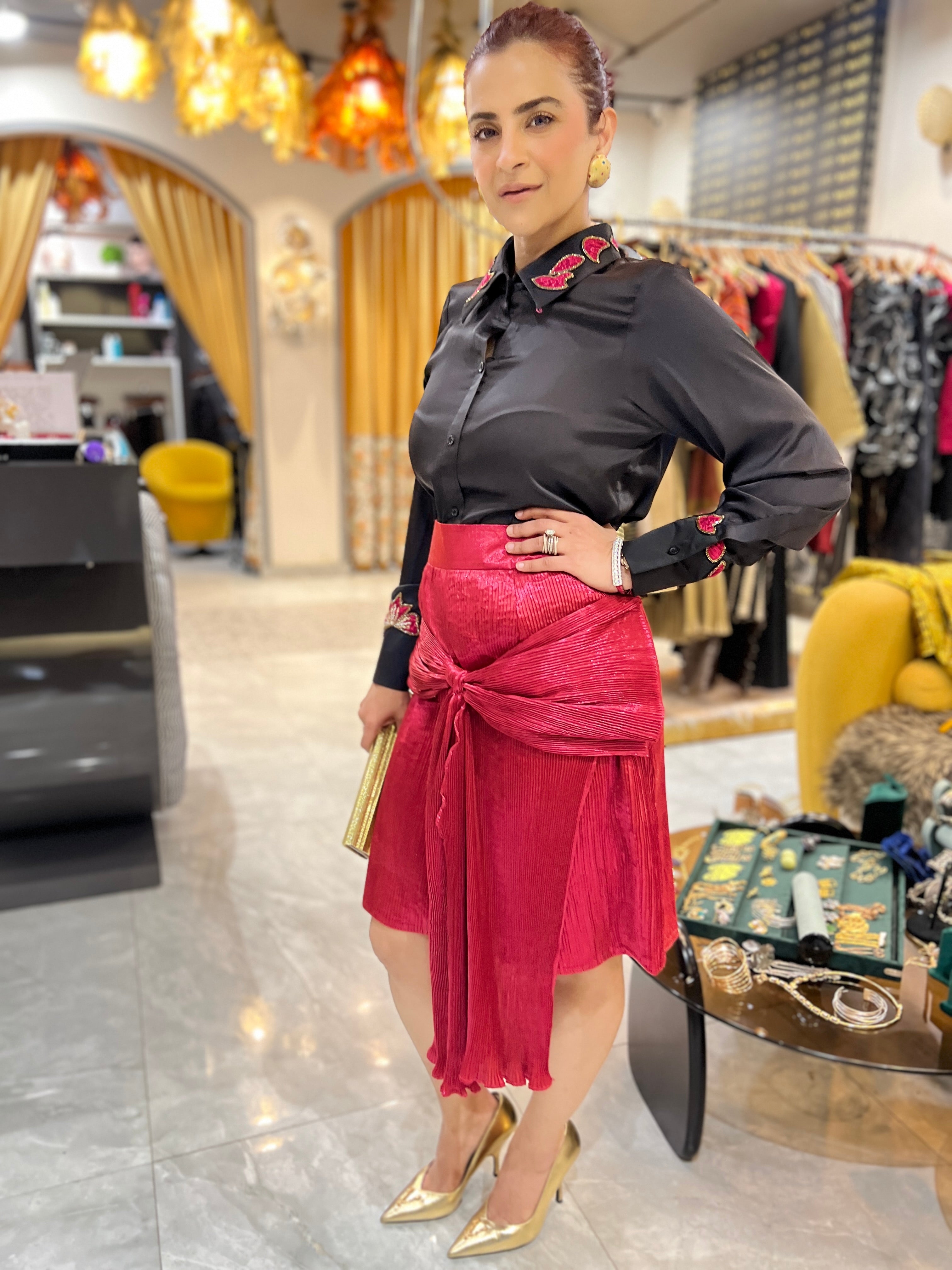 Bow shimmer skirt in pink