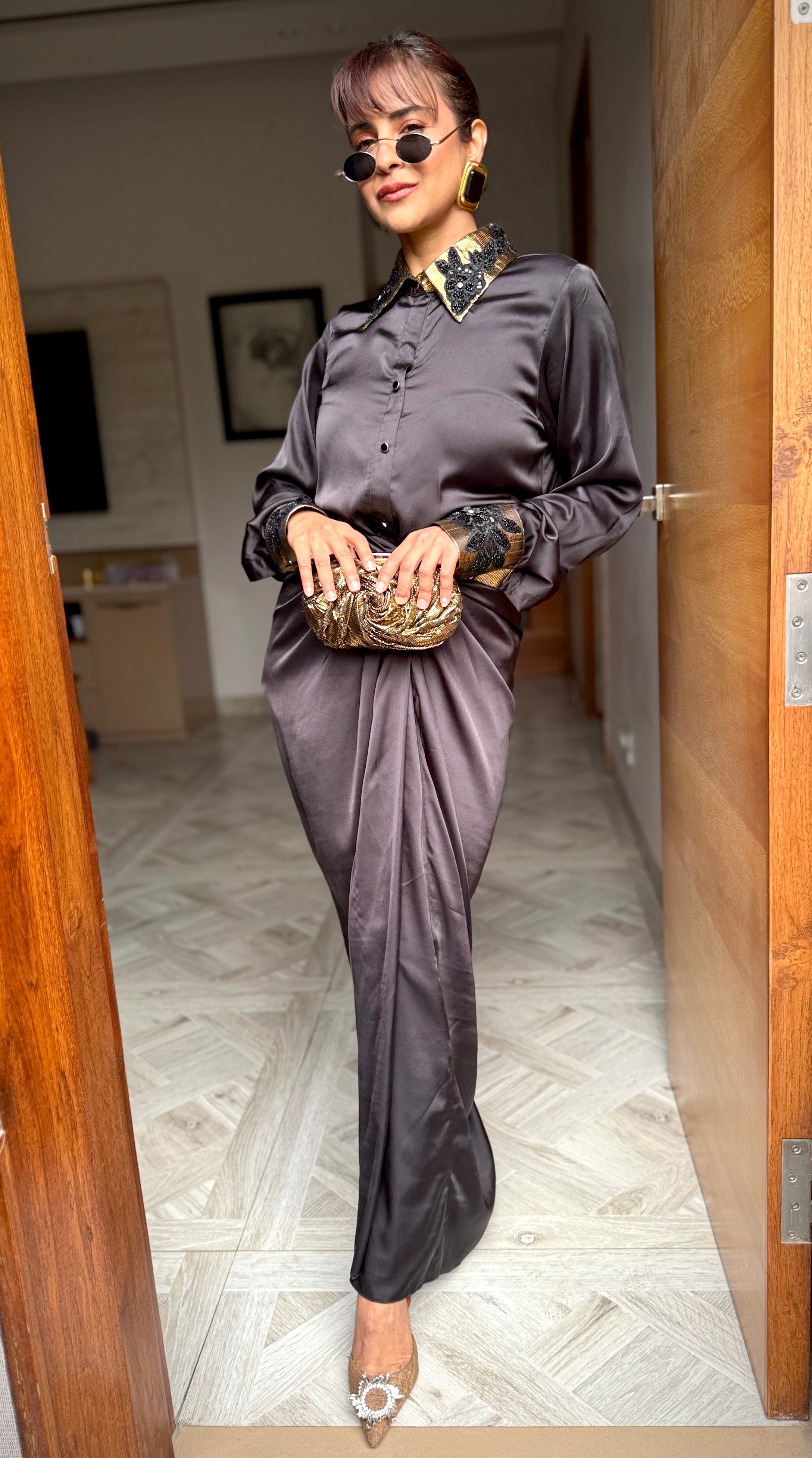 Halo Black Shirt and Skirt Set