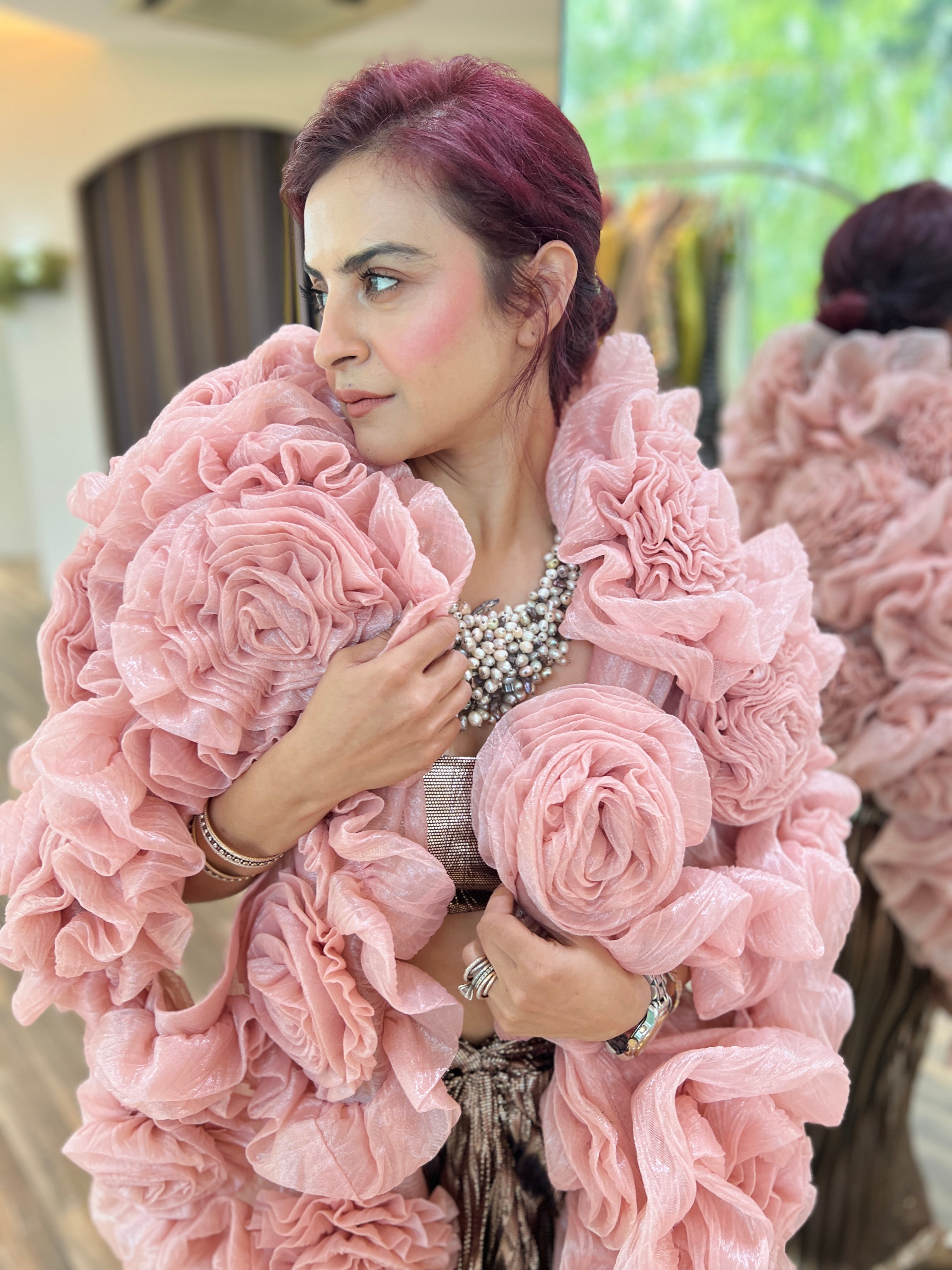 Rose 3D Flower cape in Pink