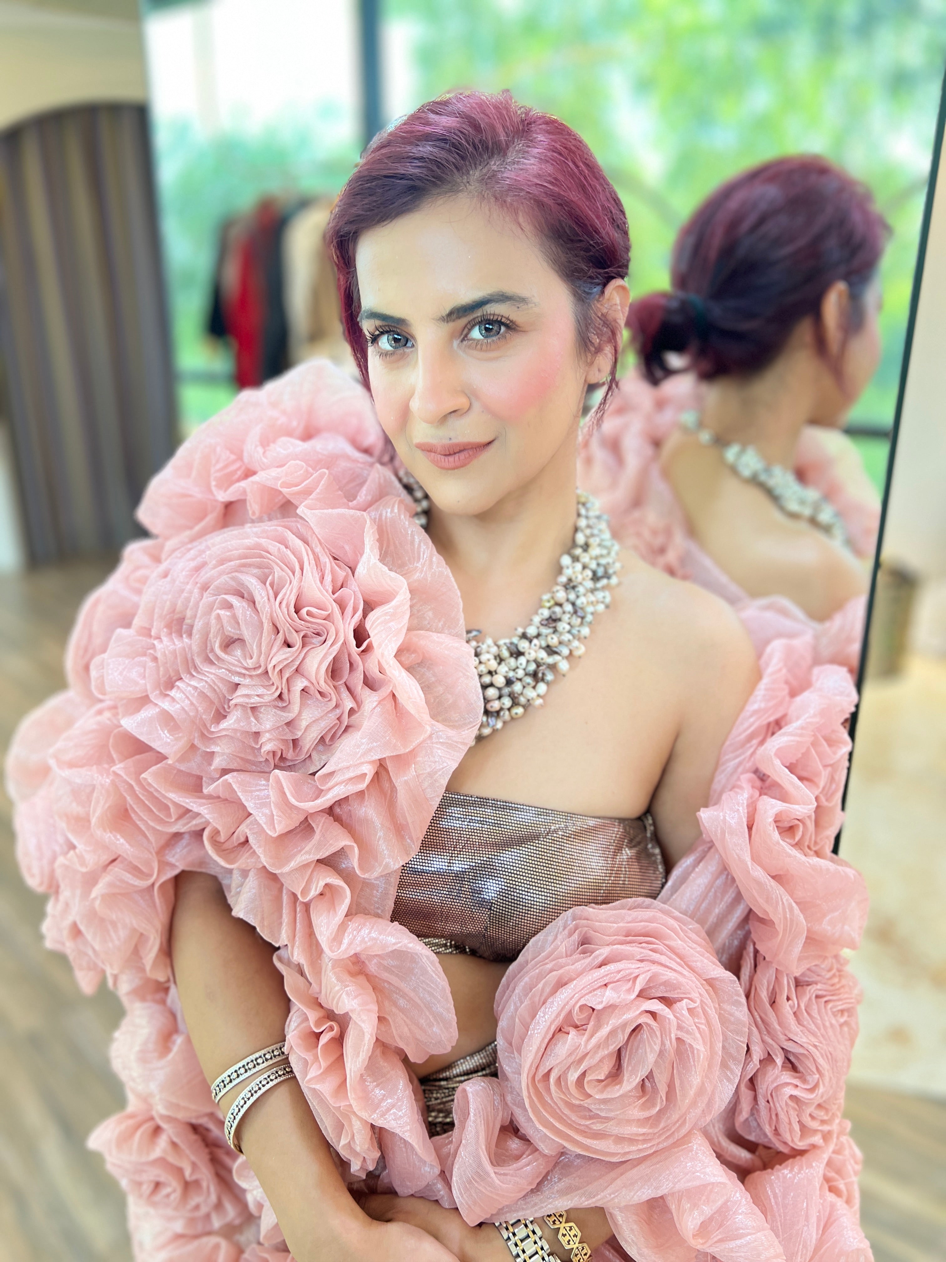 Rose 3D Flower cape in Pink