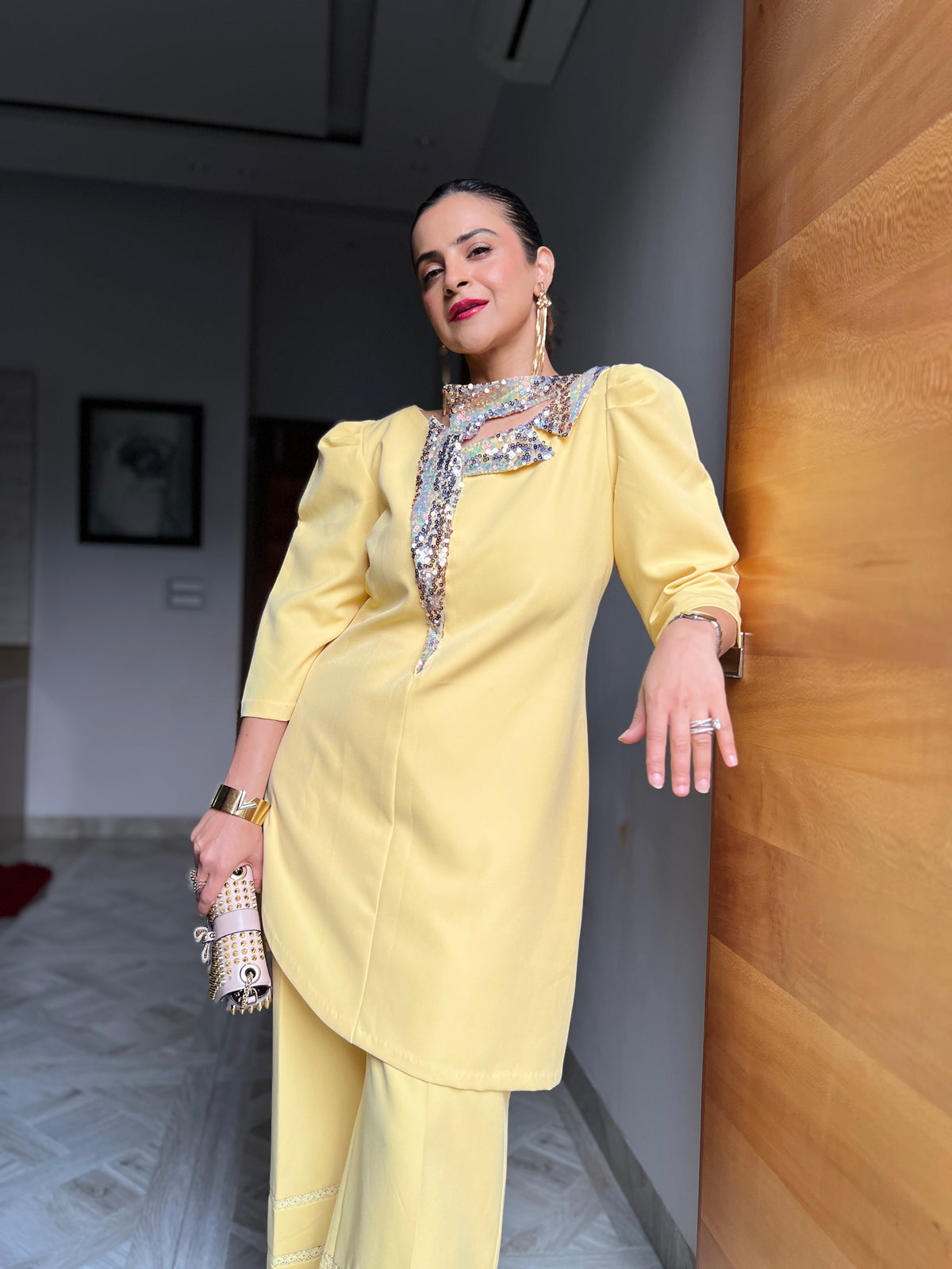 Butter yellow  Co-Ord set in “oomph collar”
