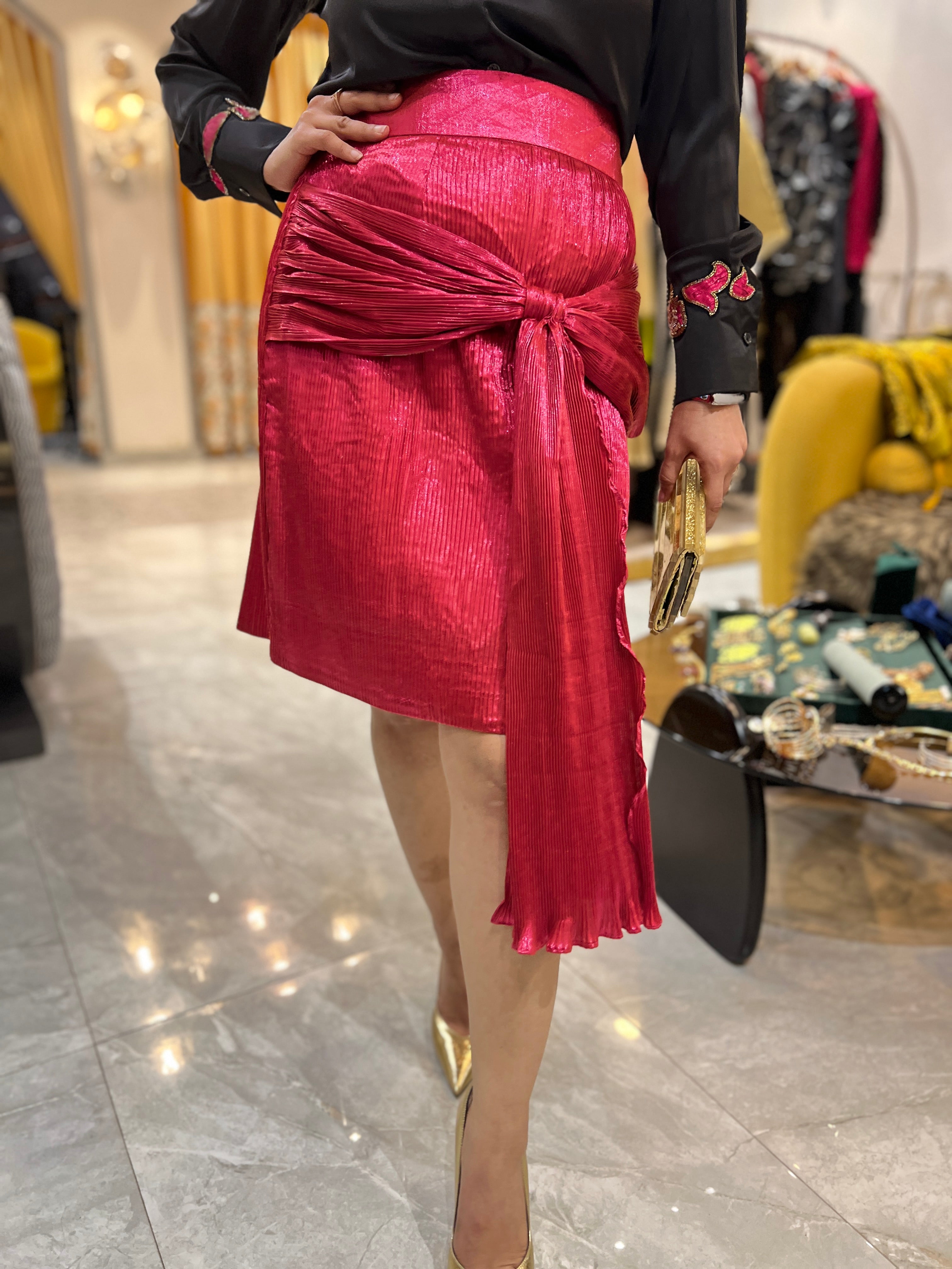 Bow shimmer skirt in pink