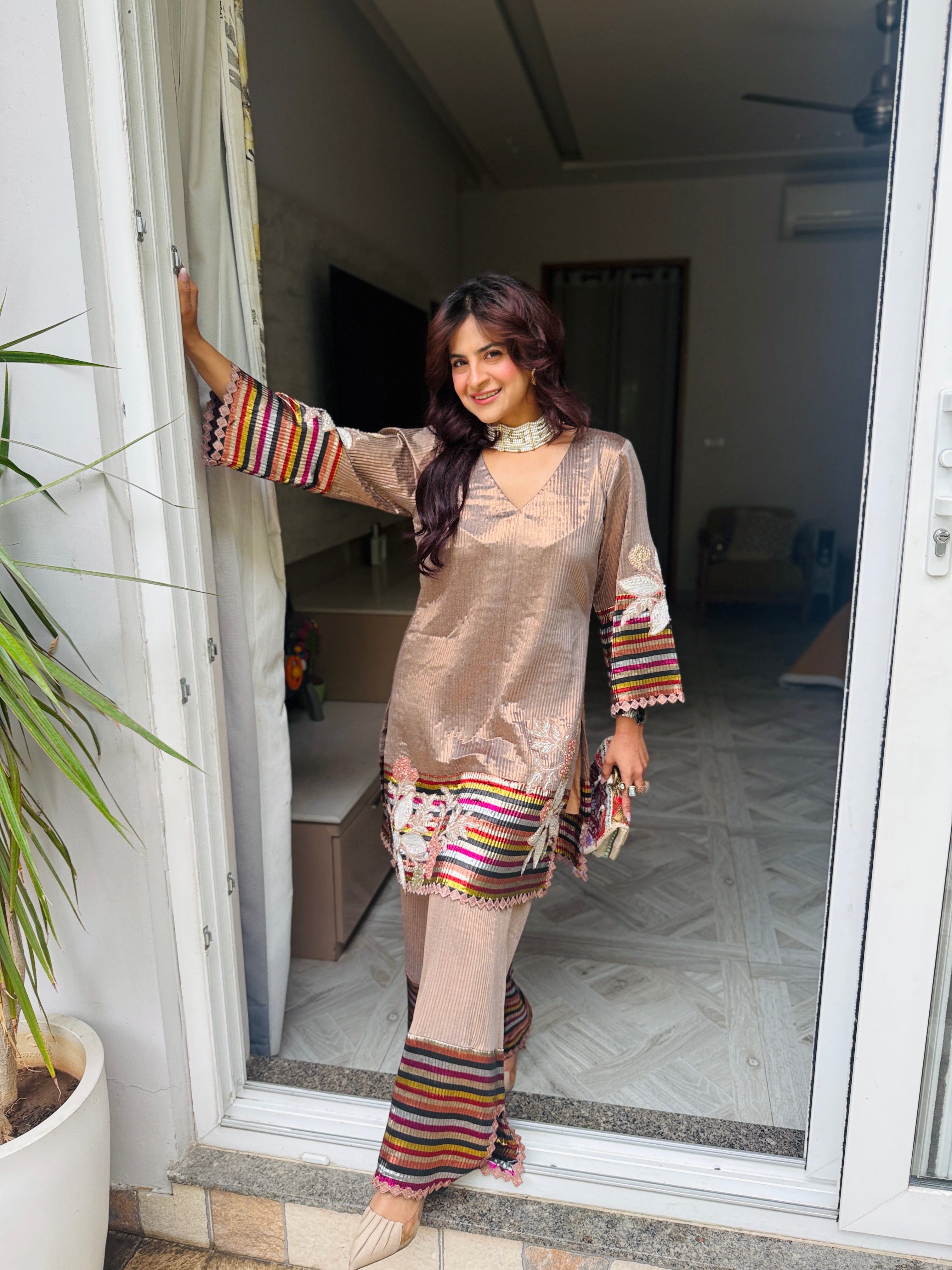 Gulrang Kurta Set in Multicolor and Beige