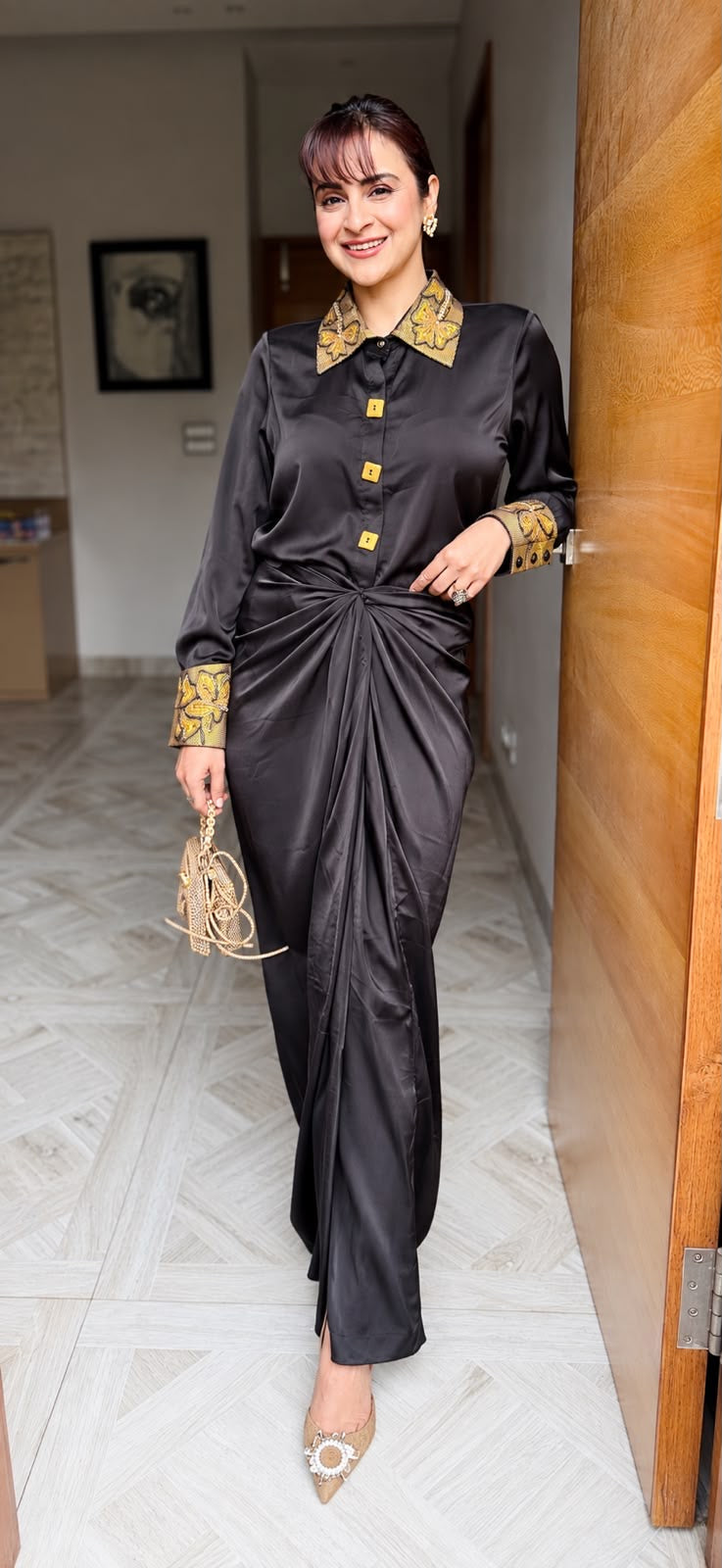 Black Armani Shirt with Gold Embroidery