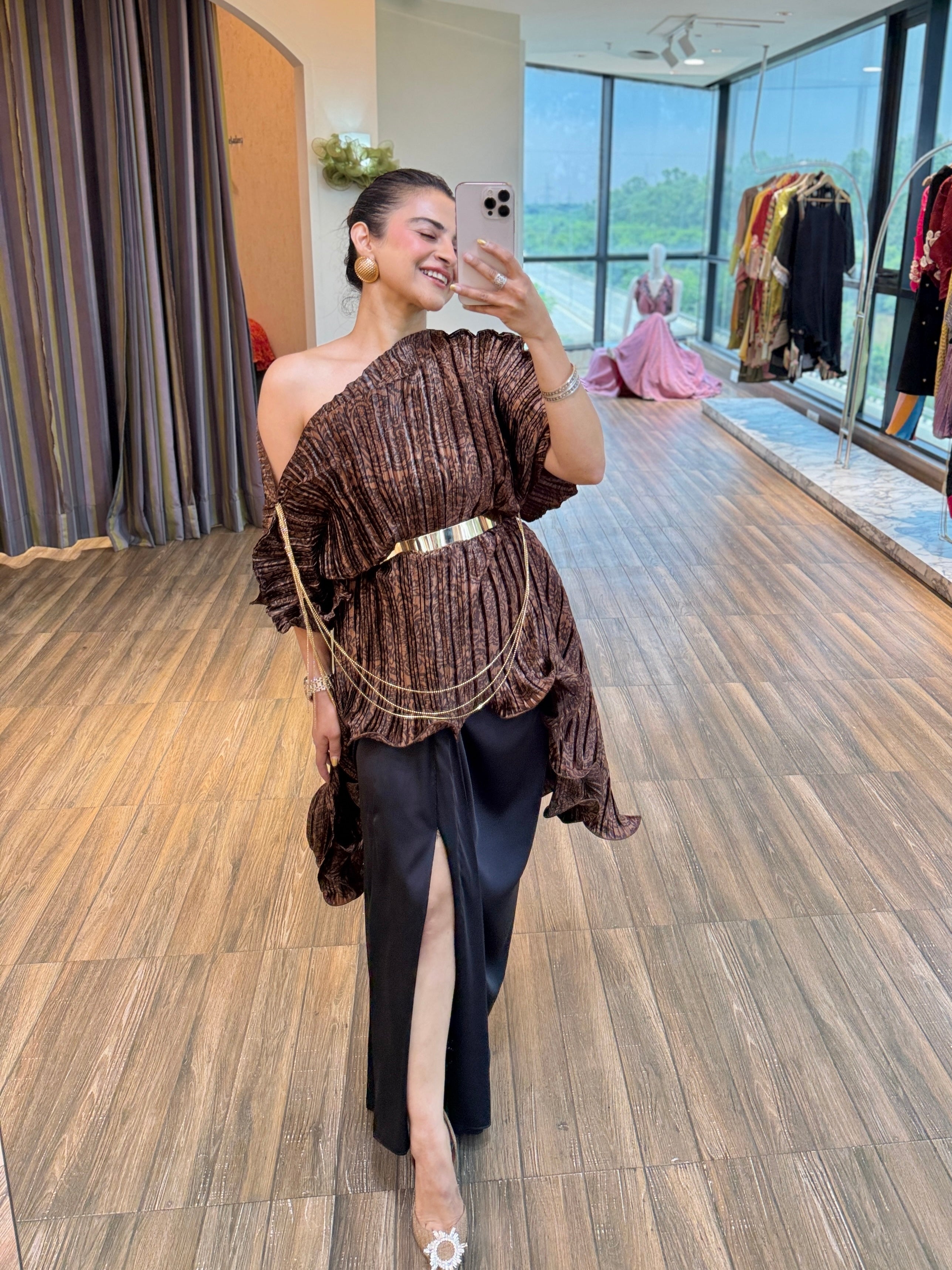 Burnt Auburn floral kaftan moon set