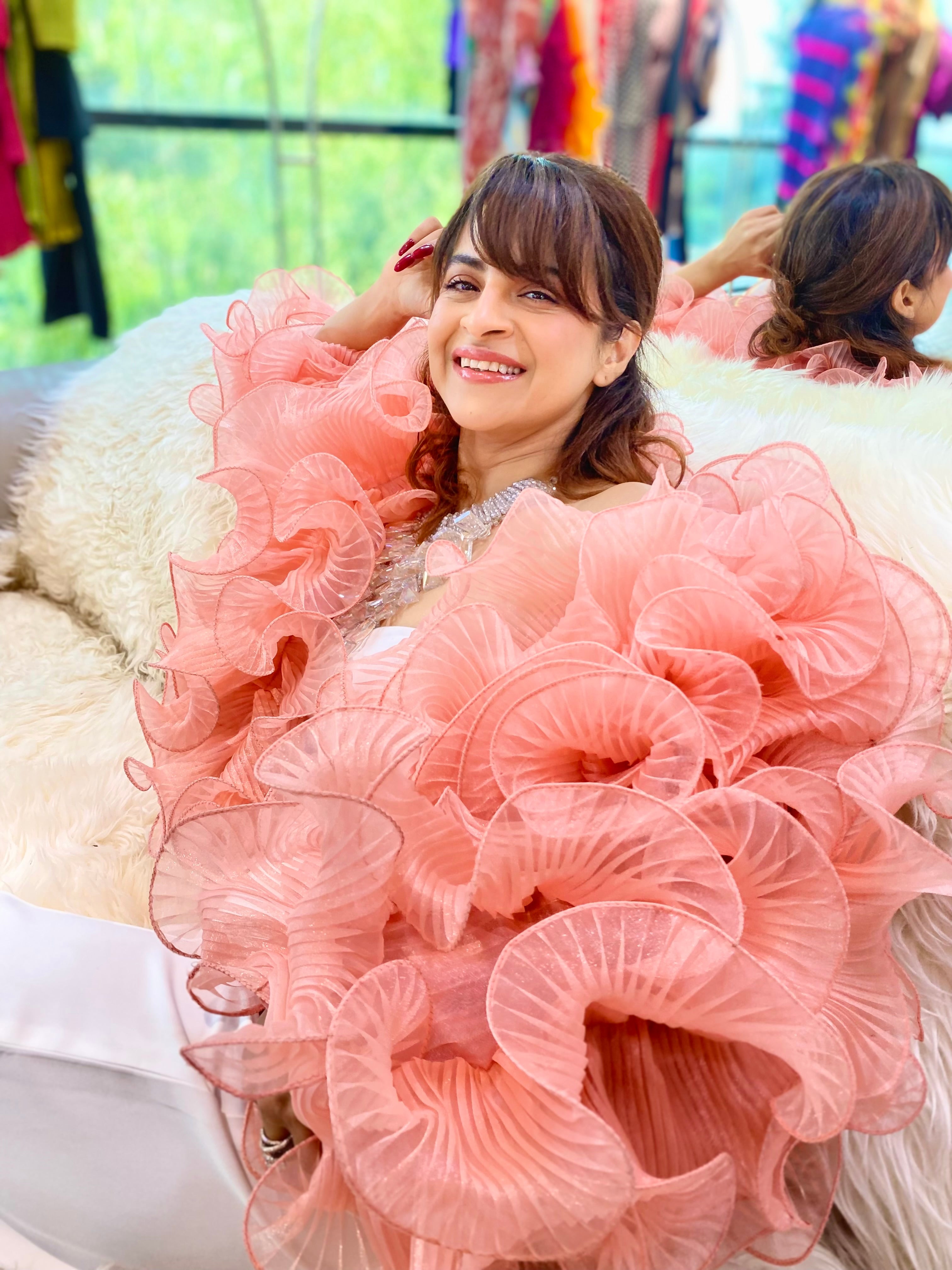 Salmon Pink Ruffle Cape