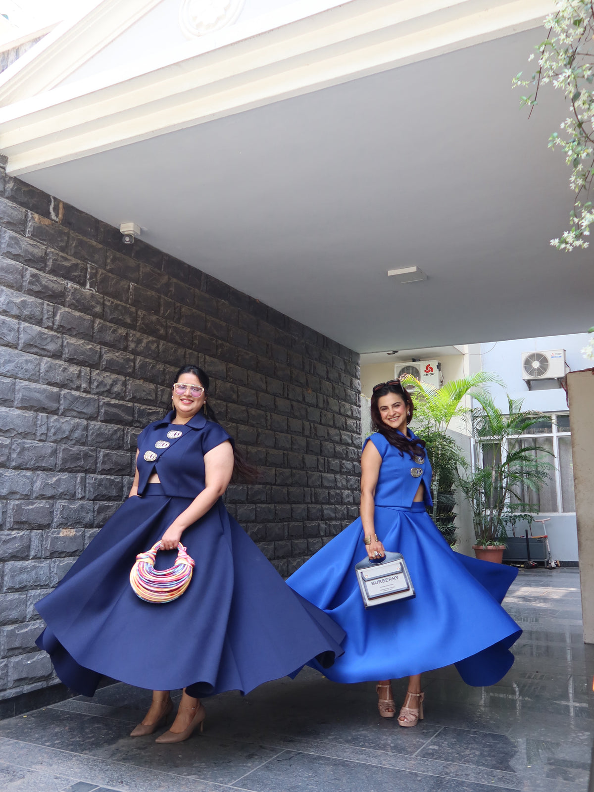 High low skirt set in Navy blue neoprene edit