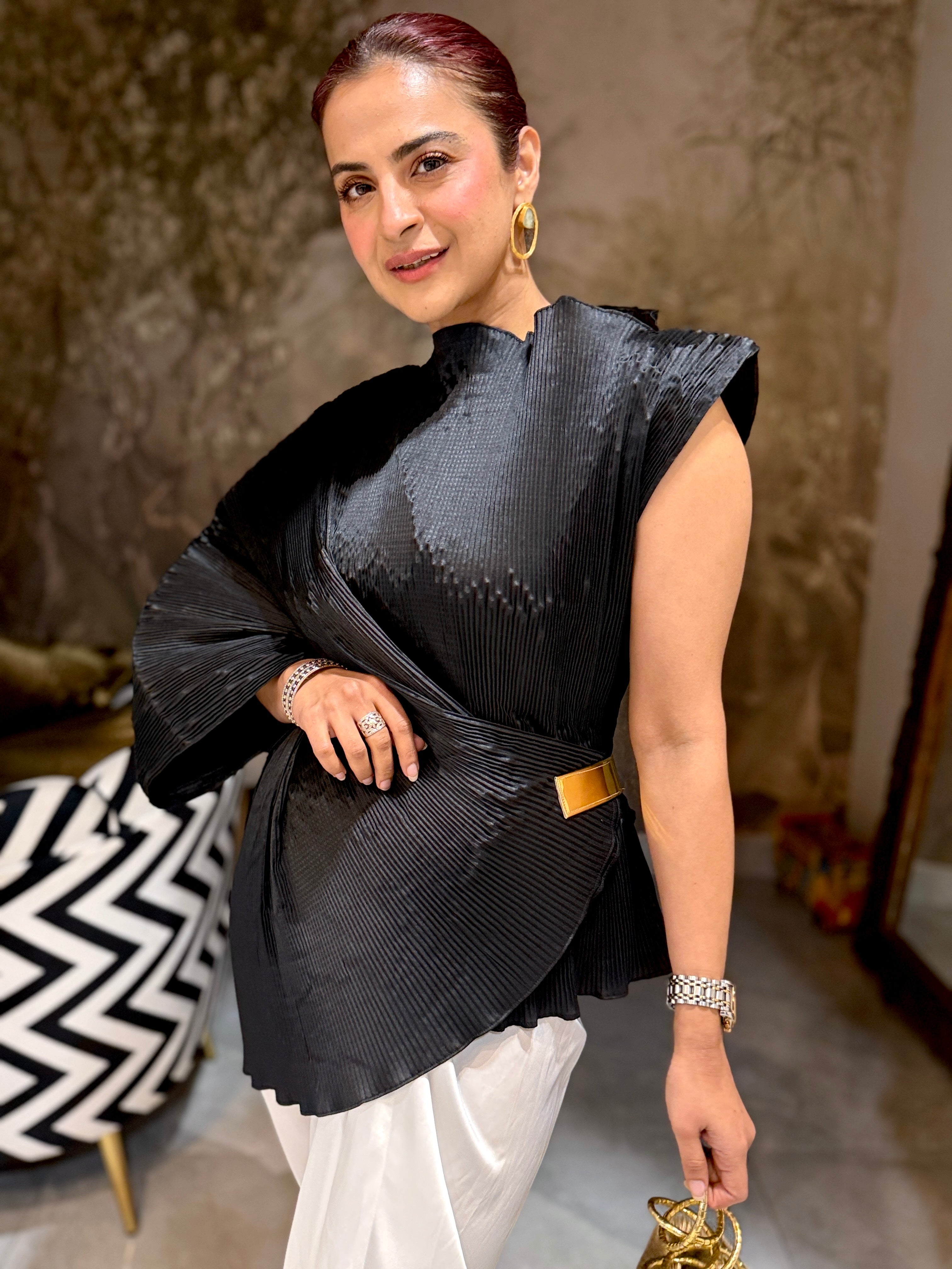 Midnight Buckle Lunar Bloom Top in Black