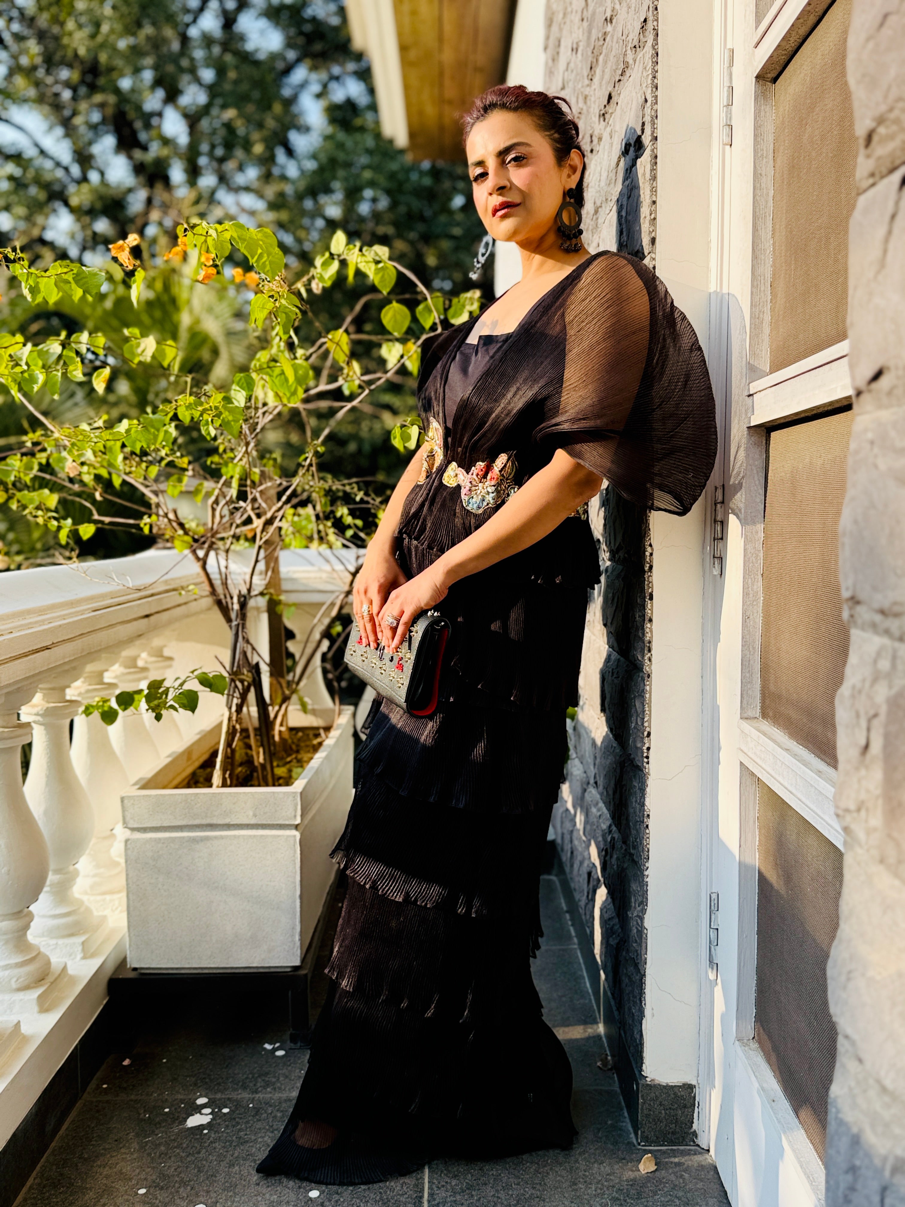 Black embroidered moon with tutu skirt set