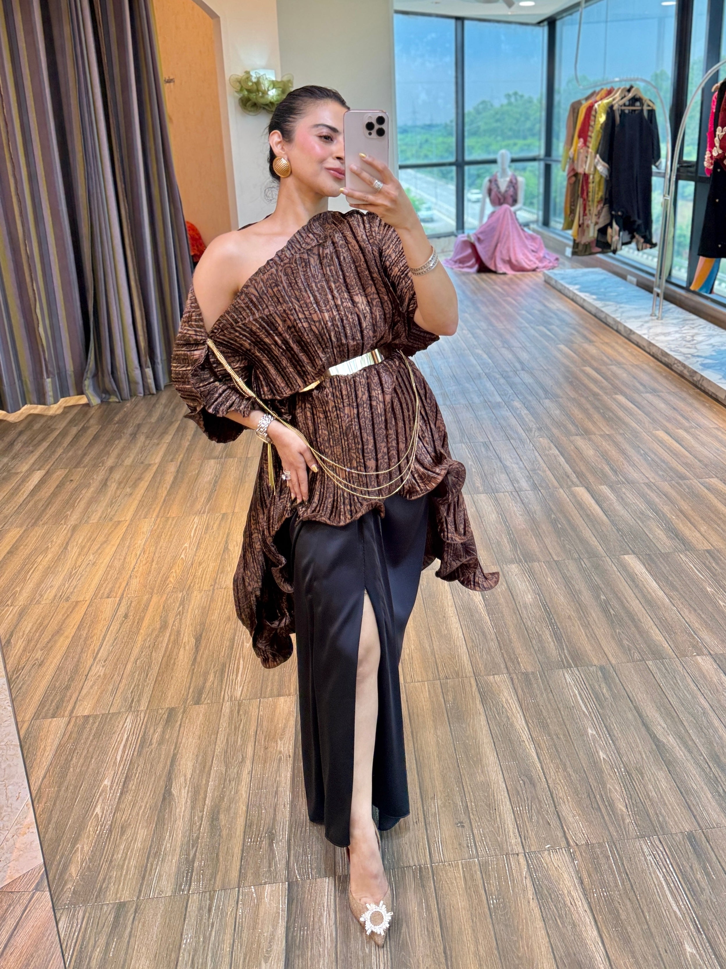 Burnt Auburn floral kaftan moon set