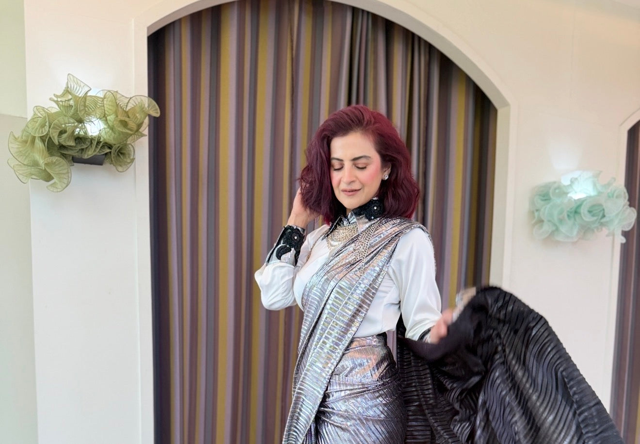 white armani shirt with silver foil emb