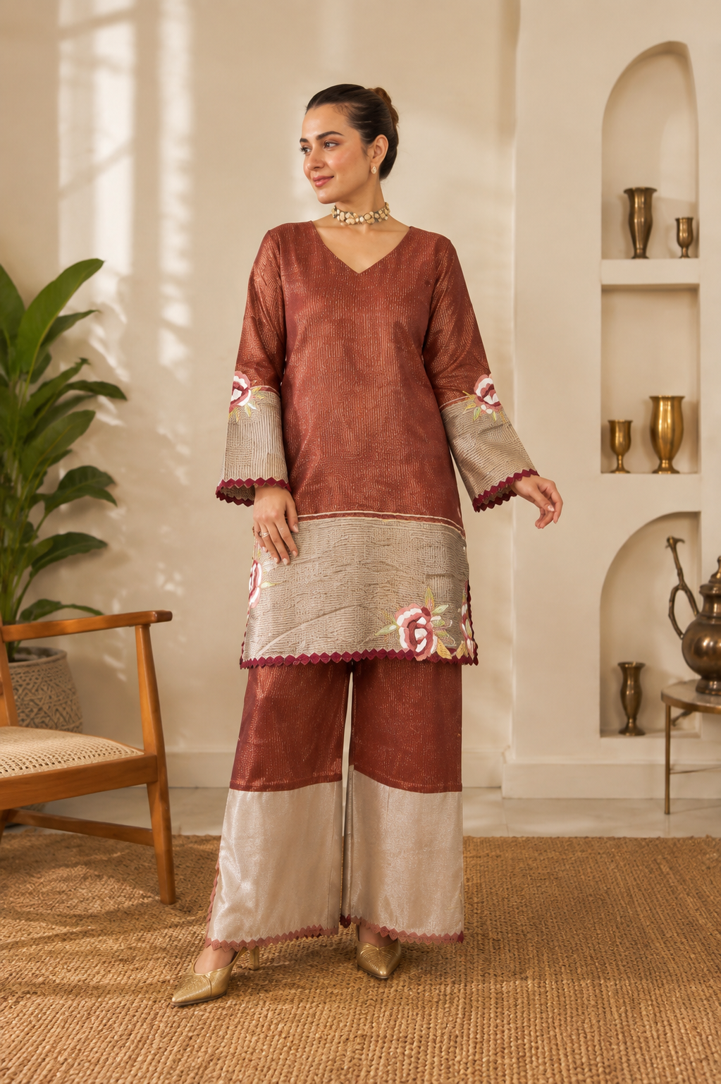 Zuri Maroon Shimmer Short Kurta Set