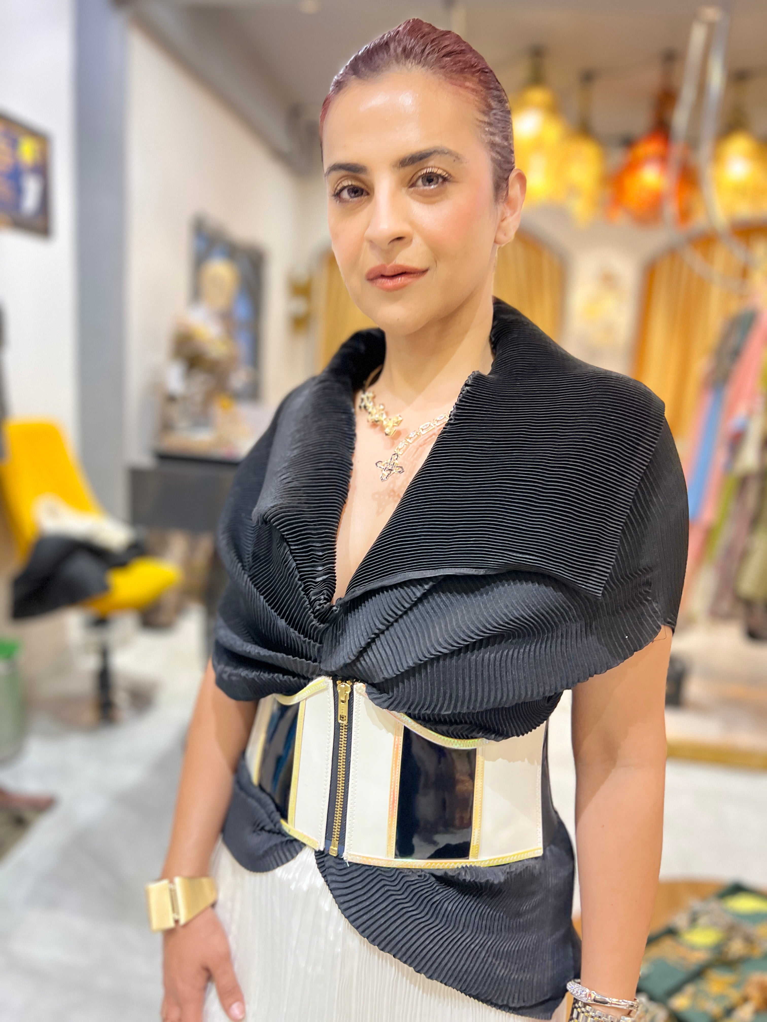 Black Satin Multi Drape Set with Belt