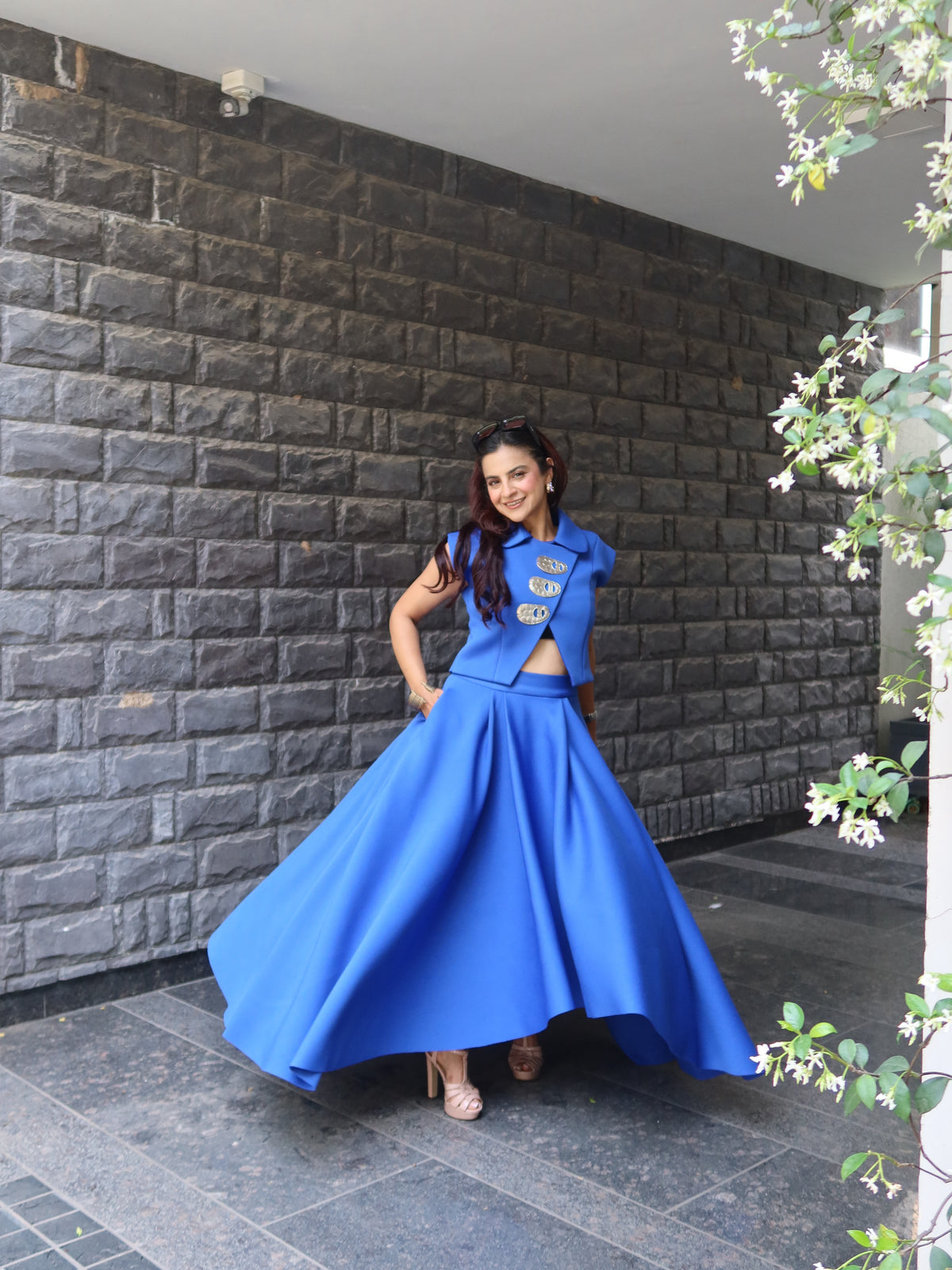 High low skirt set in royal Blue . Neoprene edit