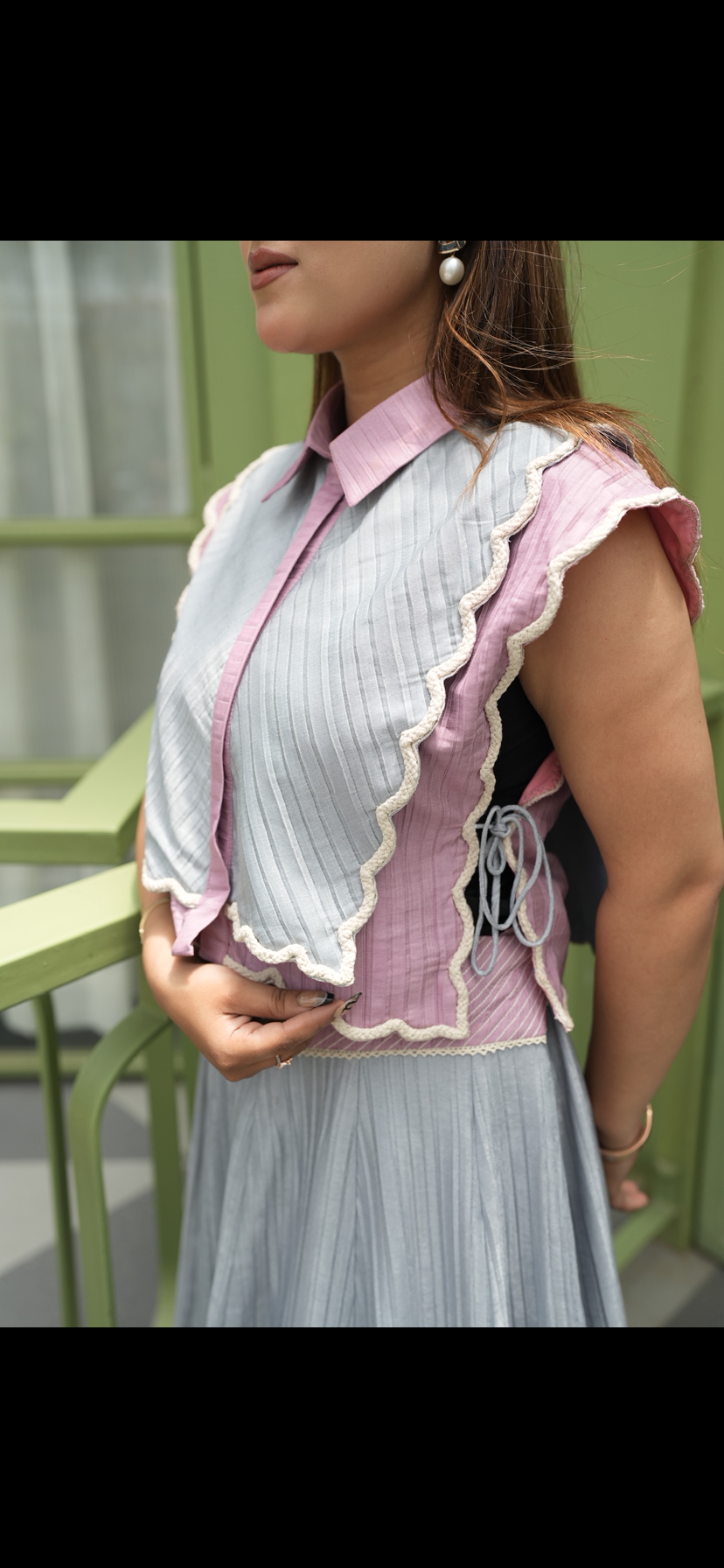 Blush Breeze Skirt Set in Grey and Pink