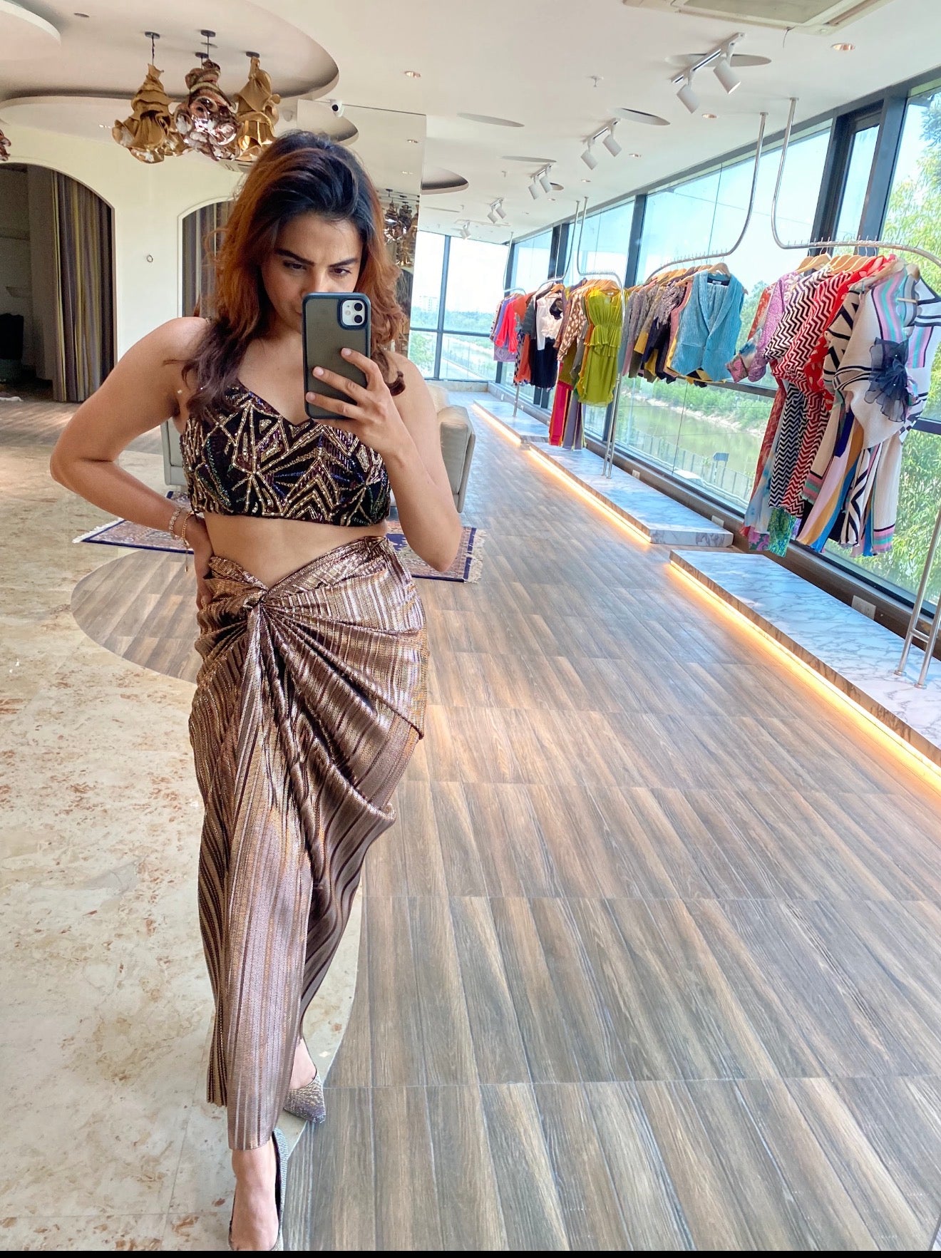 Copper foil skirt with knot tie up