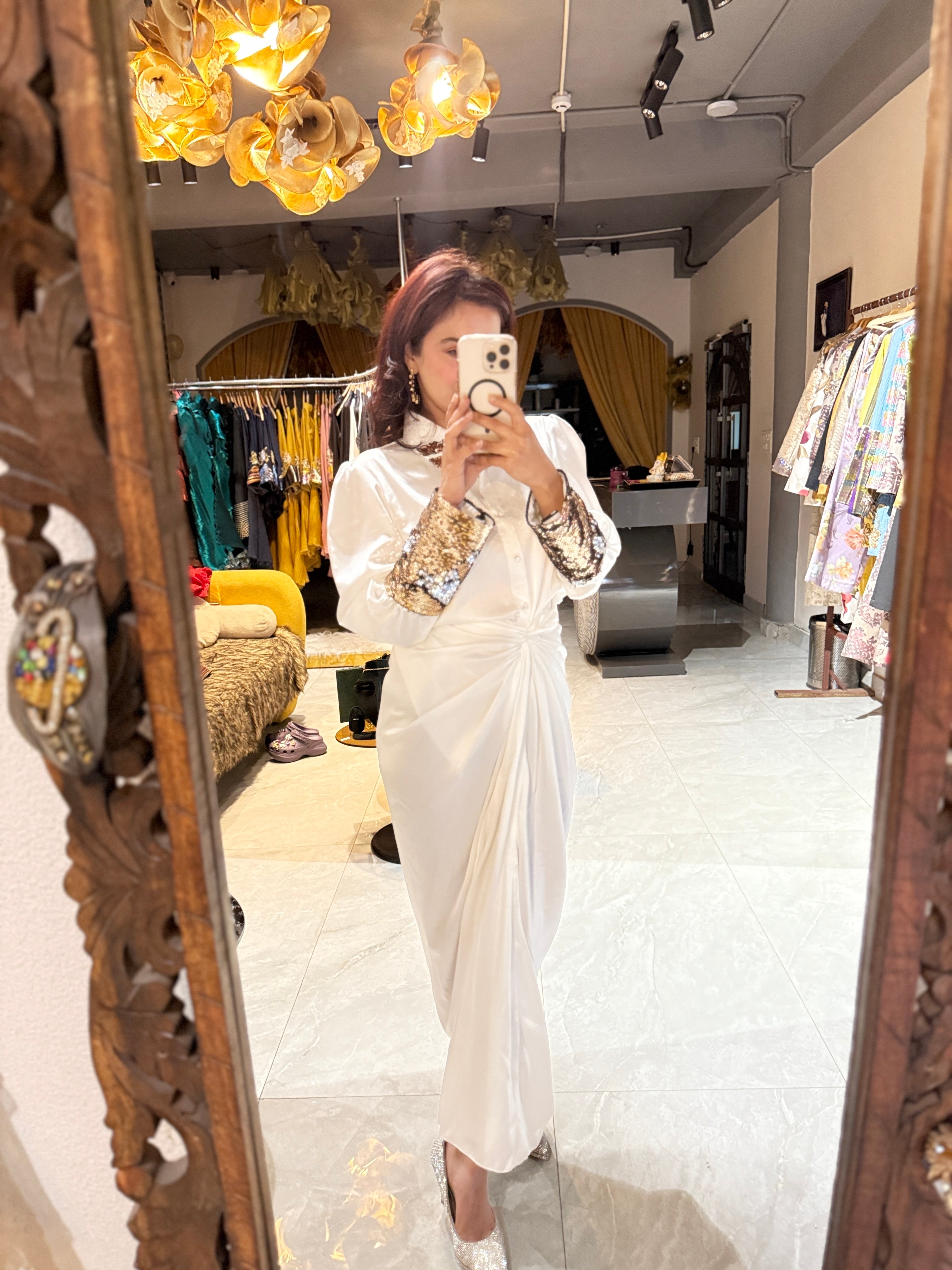 white armani gold silver sequin shirt